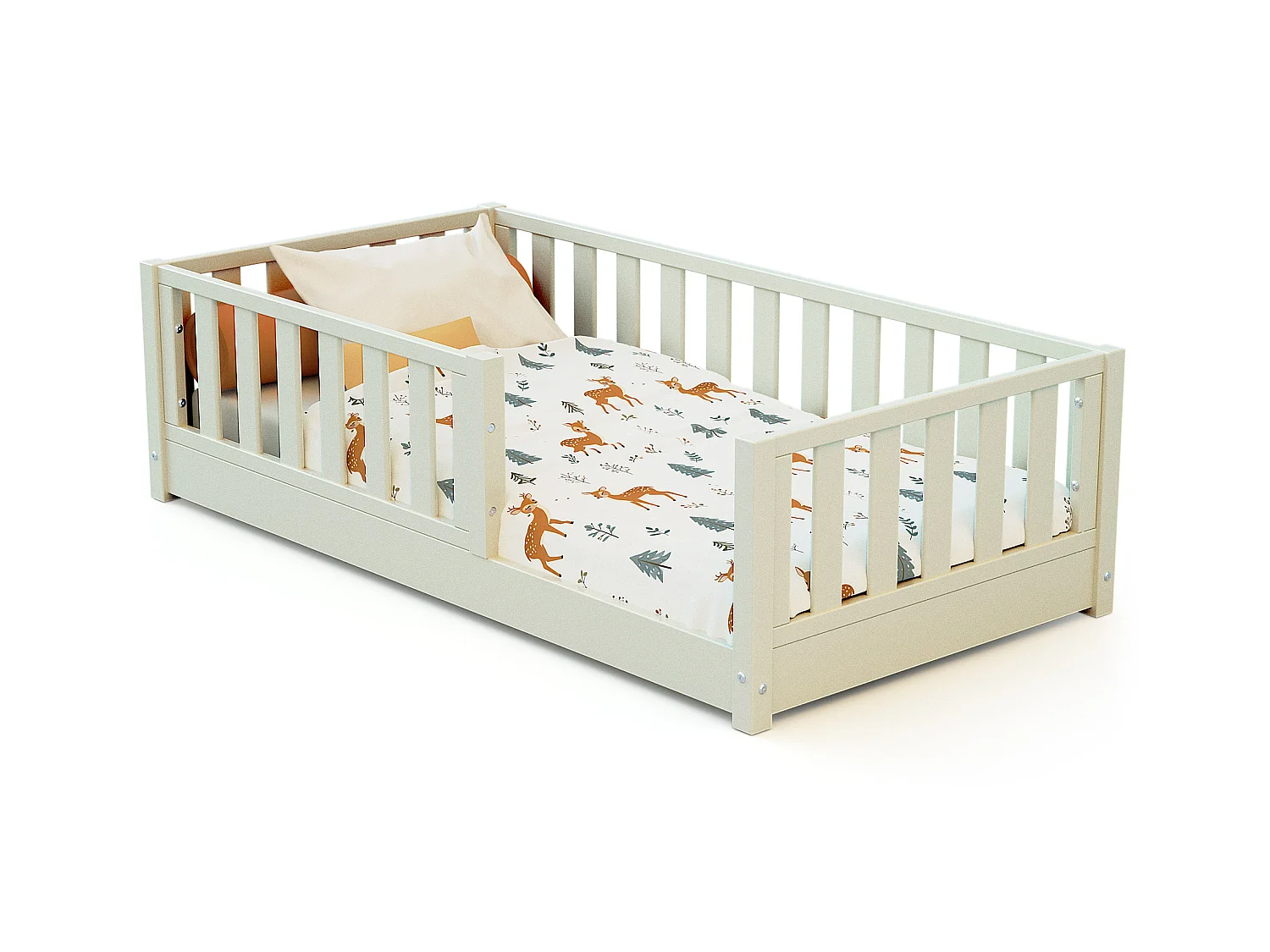 Lit enfant au sol en bois SONHO MINI - 70x140 - Blanc Perle