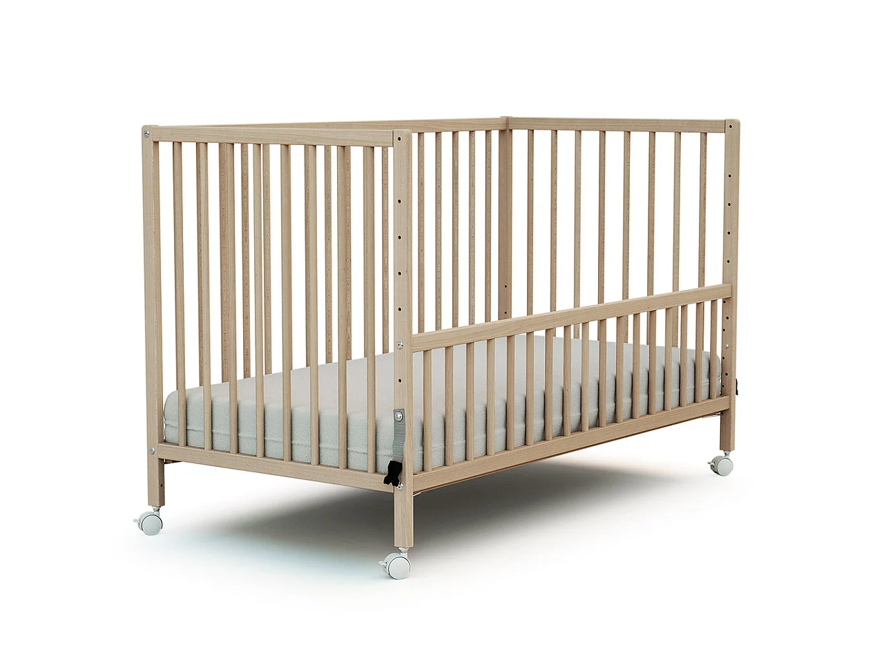 Lit bébé cododo en bois avec roulettes Hêtre Brut 60 x 120 cm LIO