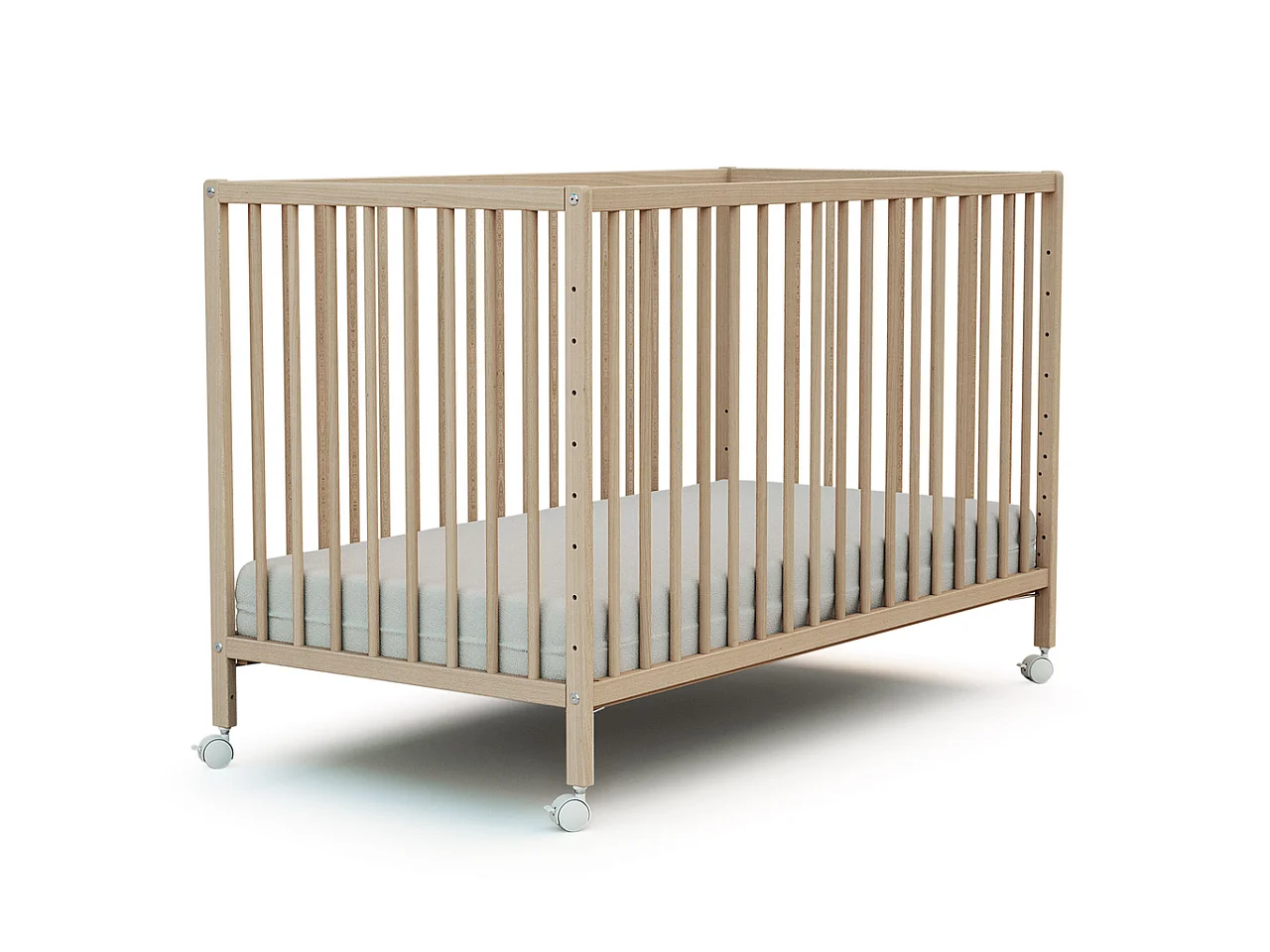 Lit bébé cododo en bois avec roulettes Hêtre Brut 60 x 120 cm LIO