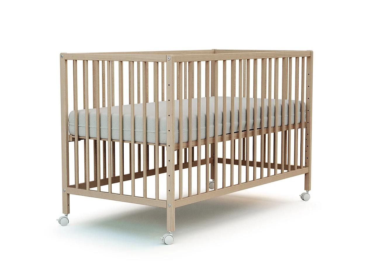Lit bébé cododo en bois avec roulettes Hêtre Brut 60 x 120 cm LIO