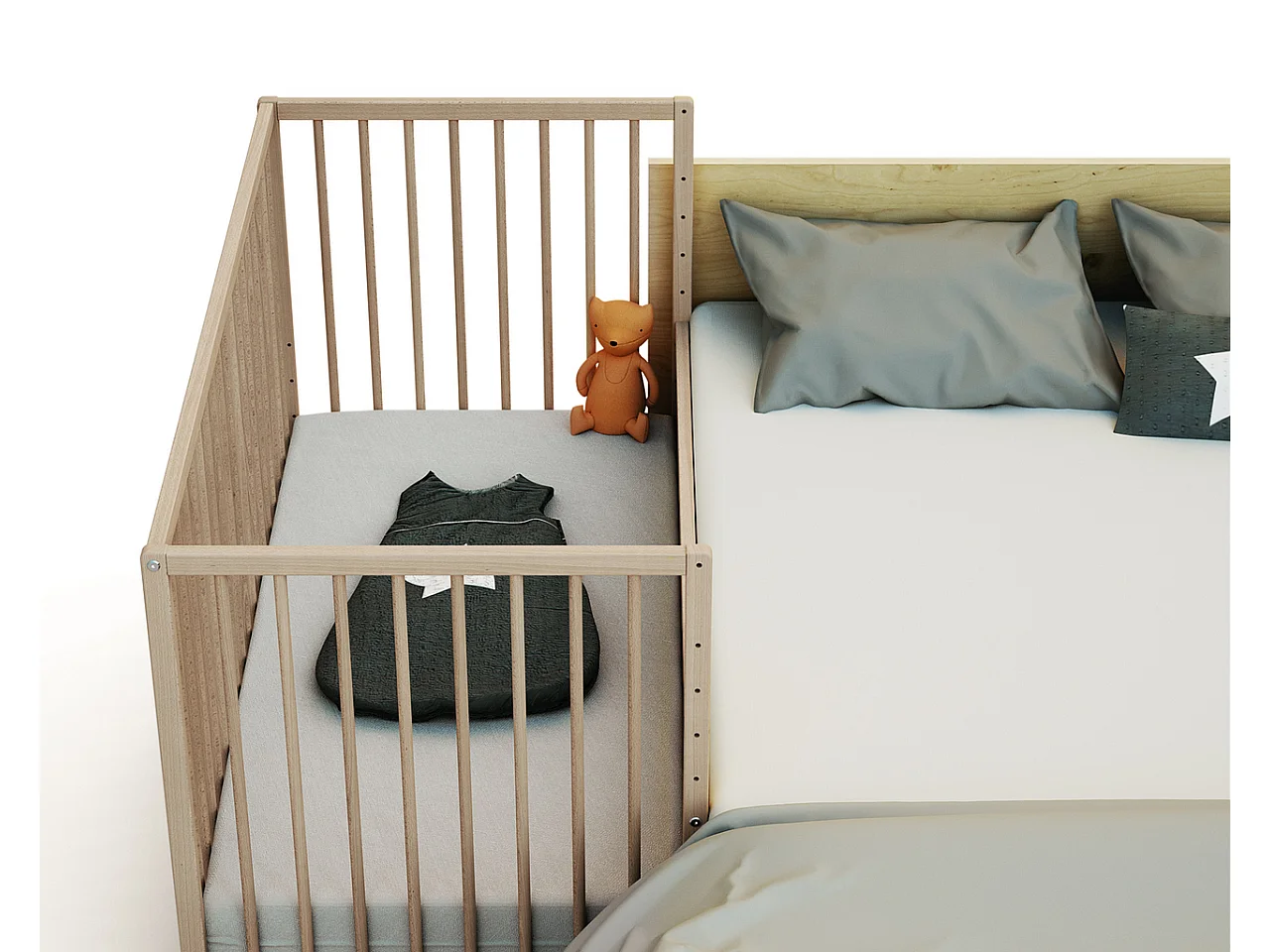 Lit bébé cododo en bois avec roulettes Hêtre Brut 60 x 120 cm LIO