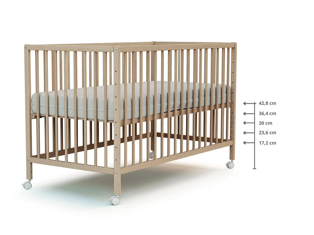Lit bébé cododo en bois avec roulettes Hêtre Brut 60 x 120 cm LIO