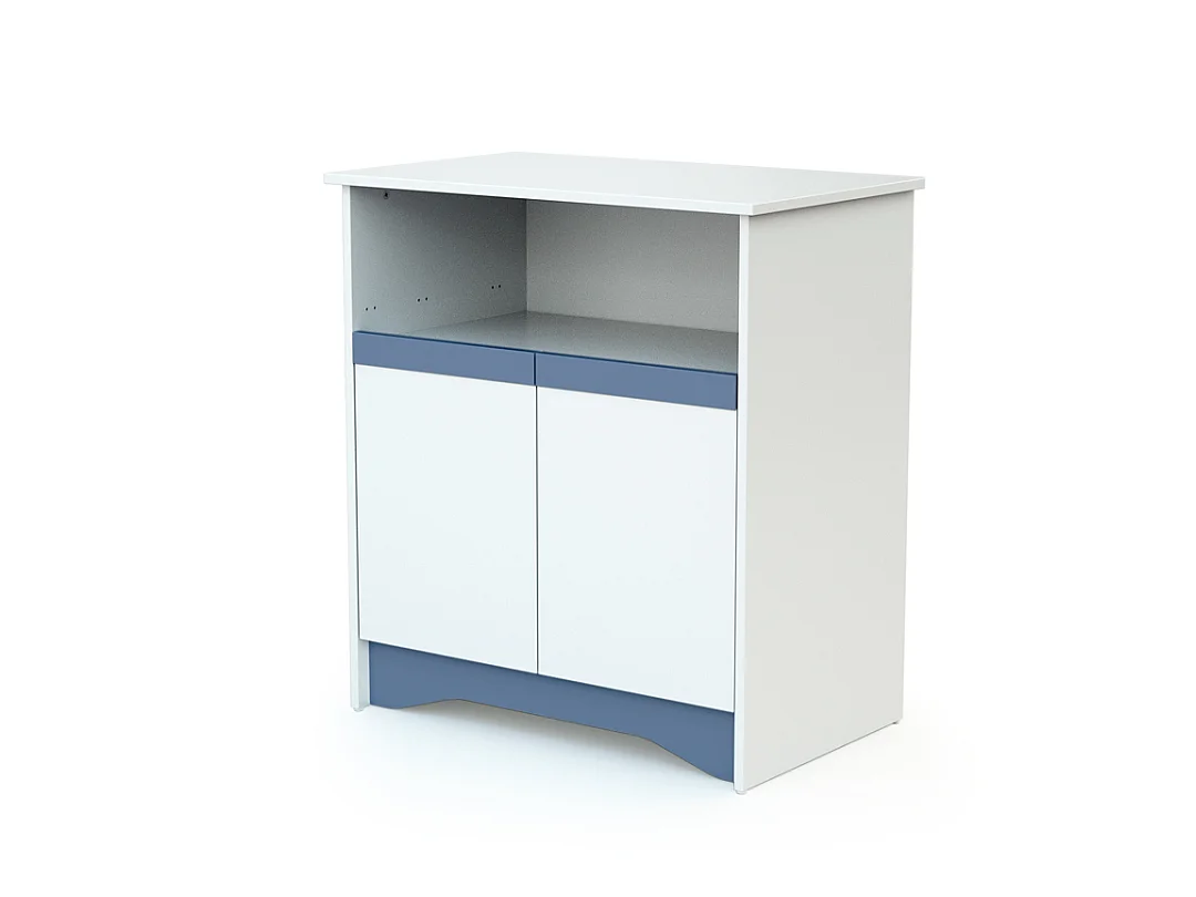 Cómoda cambiador bebé 2 puertas COTILLON madera - Blanco/Azul - 79 x 65,5 x 94 cm