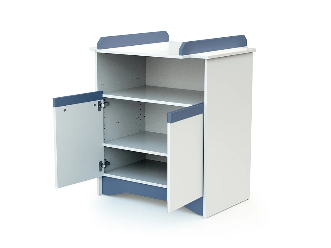 Cómoda cambiador bebé 2 puertas COTILLON madera - Blanco/Azul - 79 x 65,5 x 94 cm