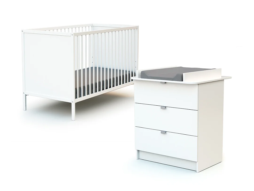 Chambre bébé lit et commode à langer en bois Blanc ALBA