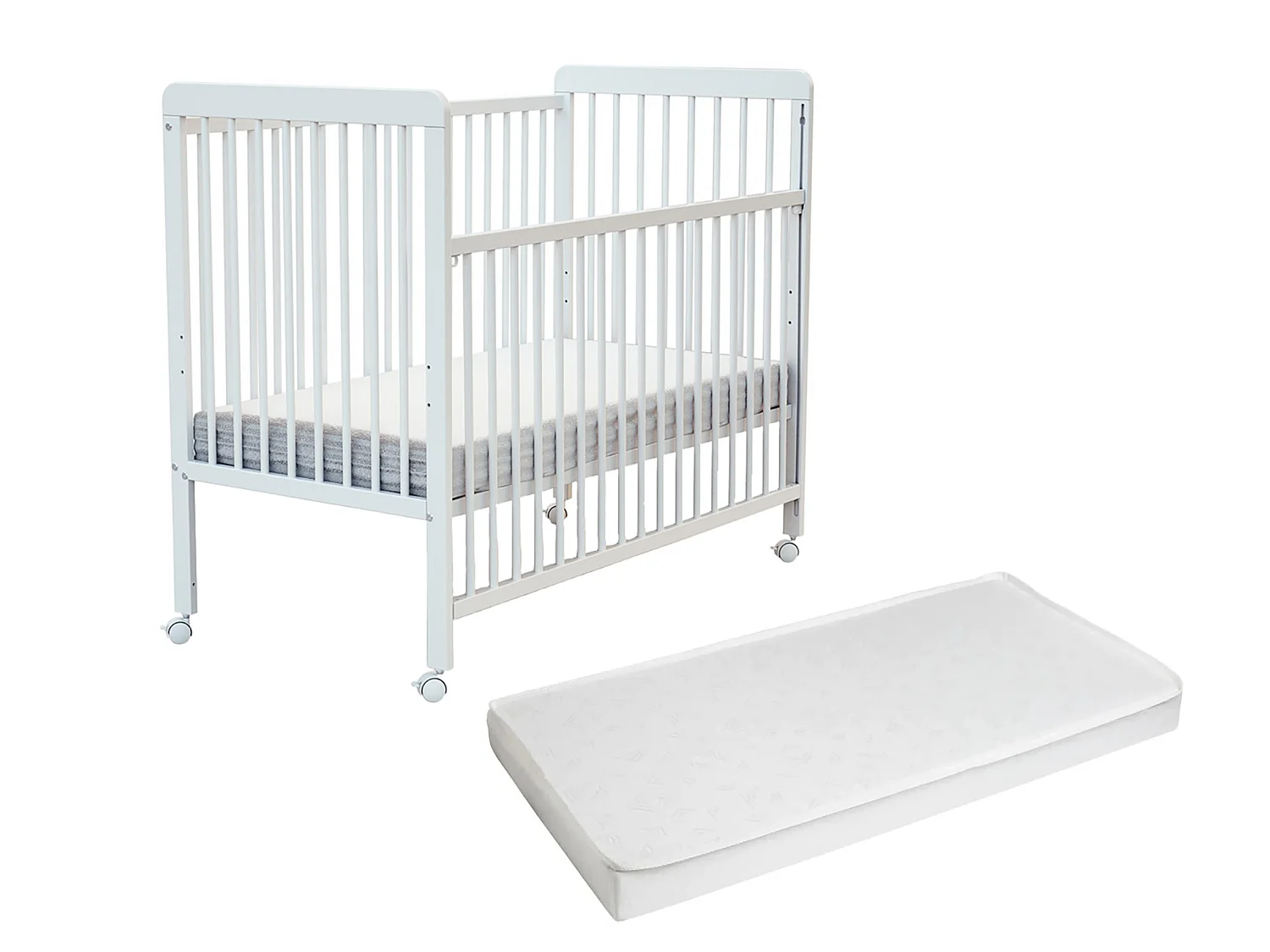 Lit bébé coulissant en bois avec matelas en bois LIVO Blanc 60 x 120 cm