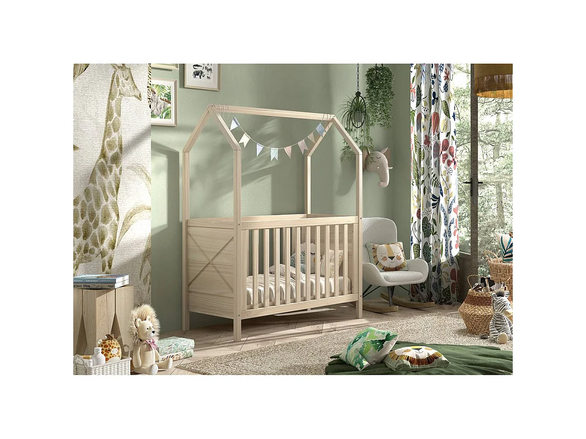 Lit Bébé Maisonnette "Scott" 60x120cm Naturel