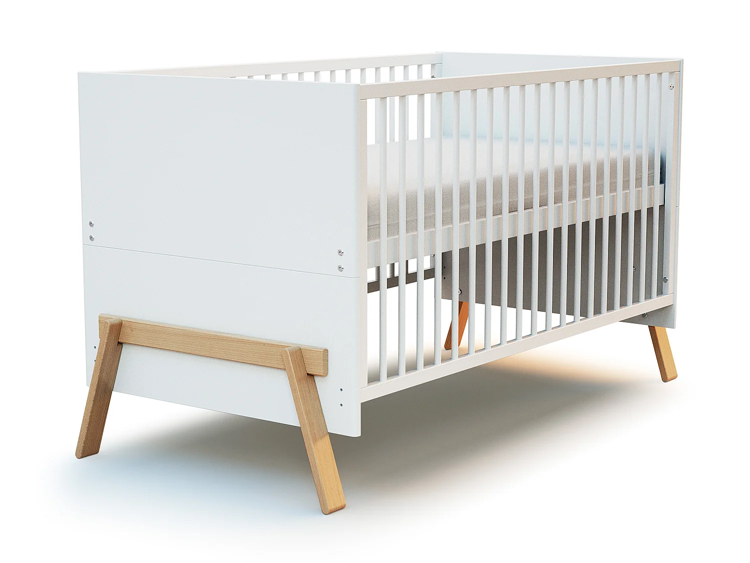 Cuna bebé y cómoda cambiador 3 cajones CANAILLE madera - Blanco/Haya - 70 x 140