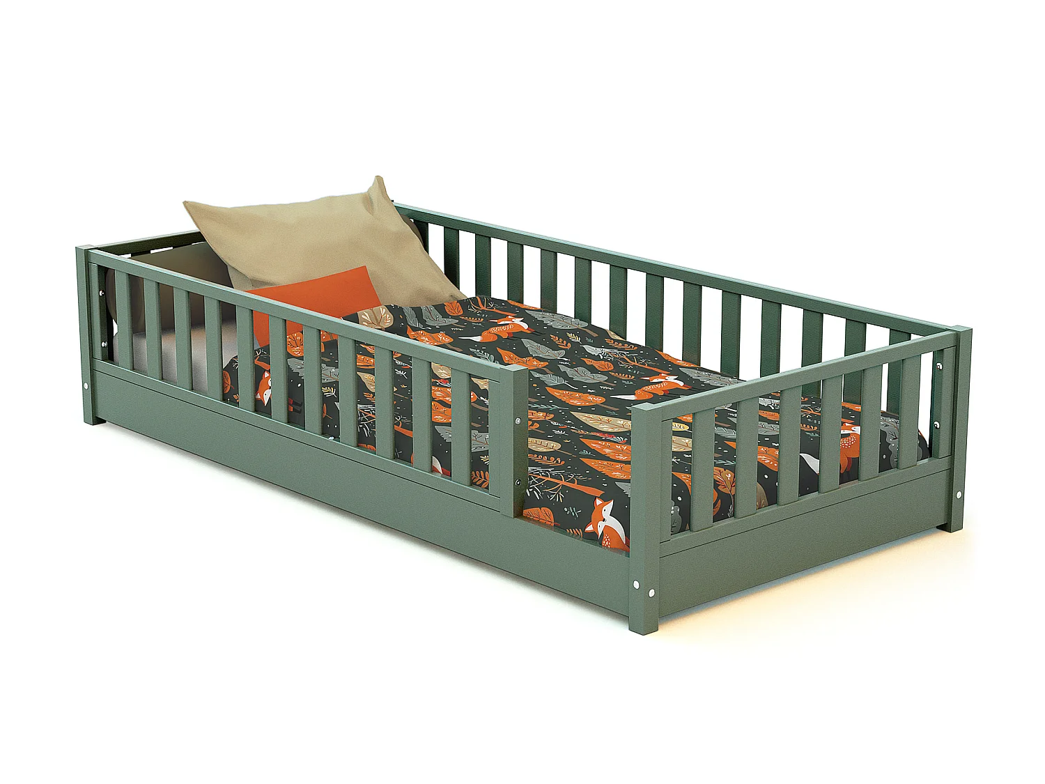 Lit au sol enfant en bois SONHO - 90x190 - Vert sauge