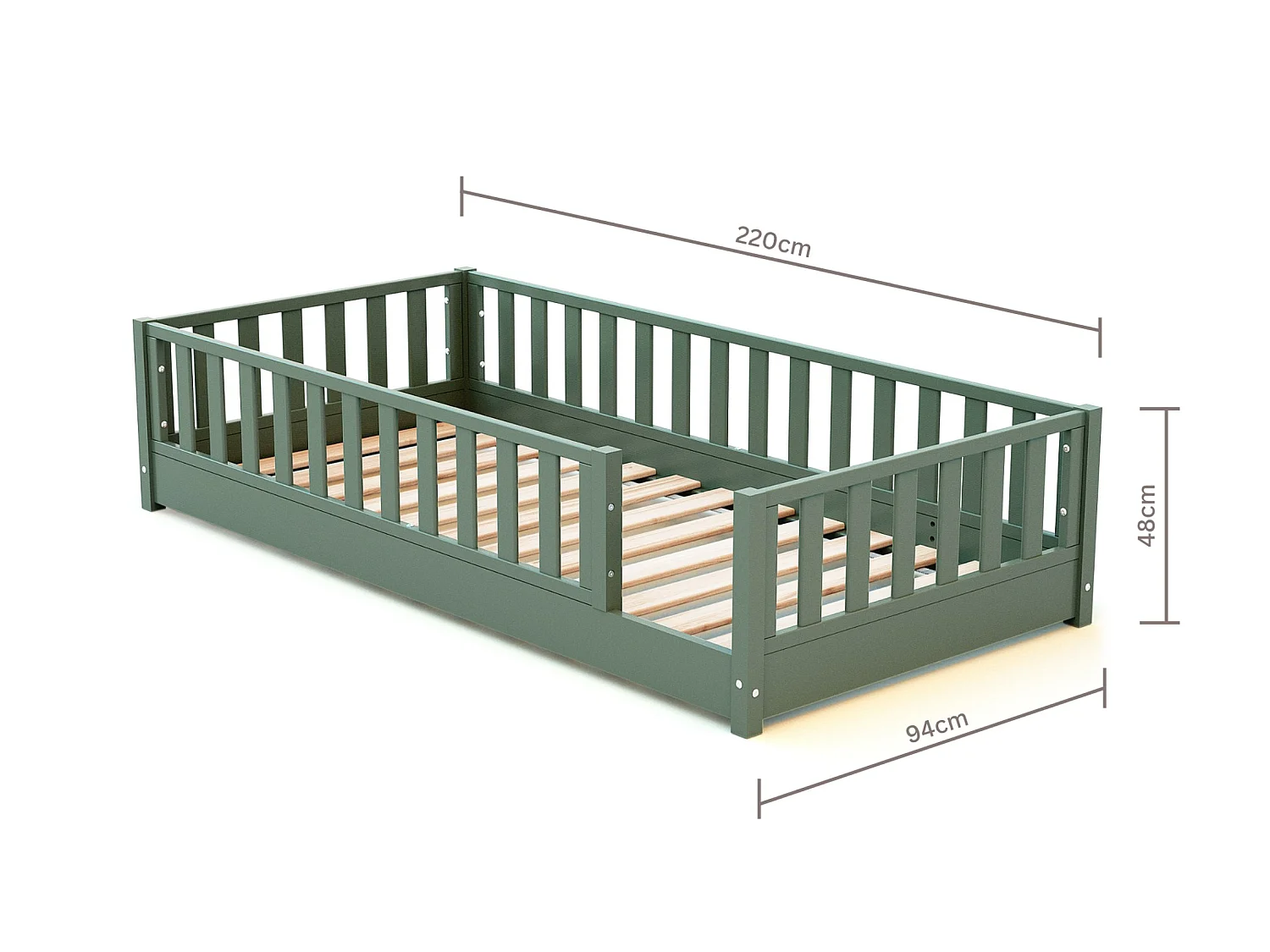 Lit au sol enfant en bois SONHO - 90x190 - Vert sauge