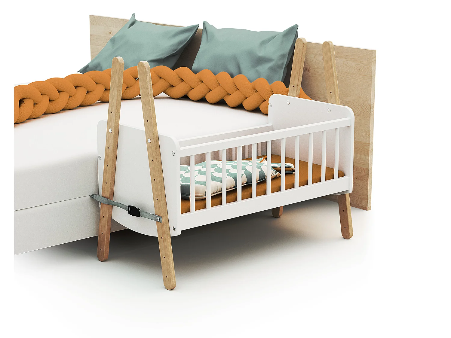 Co-Sleeping-Wiege PIRATE Holz Weiß und Buche Lackiert 40 x 80 cm