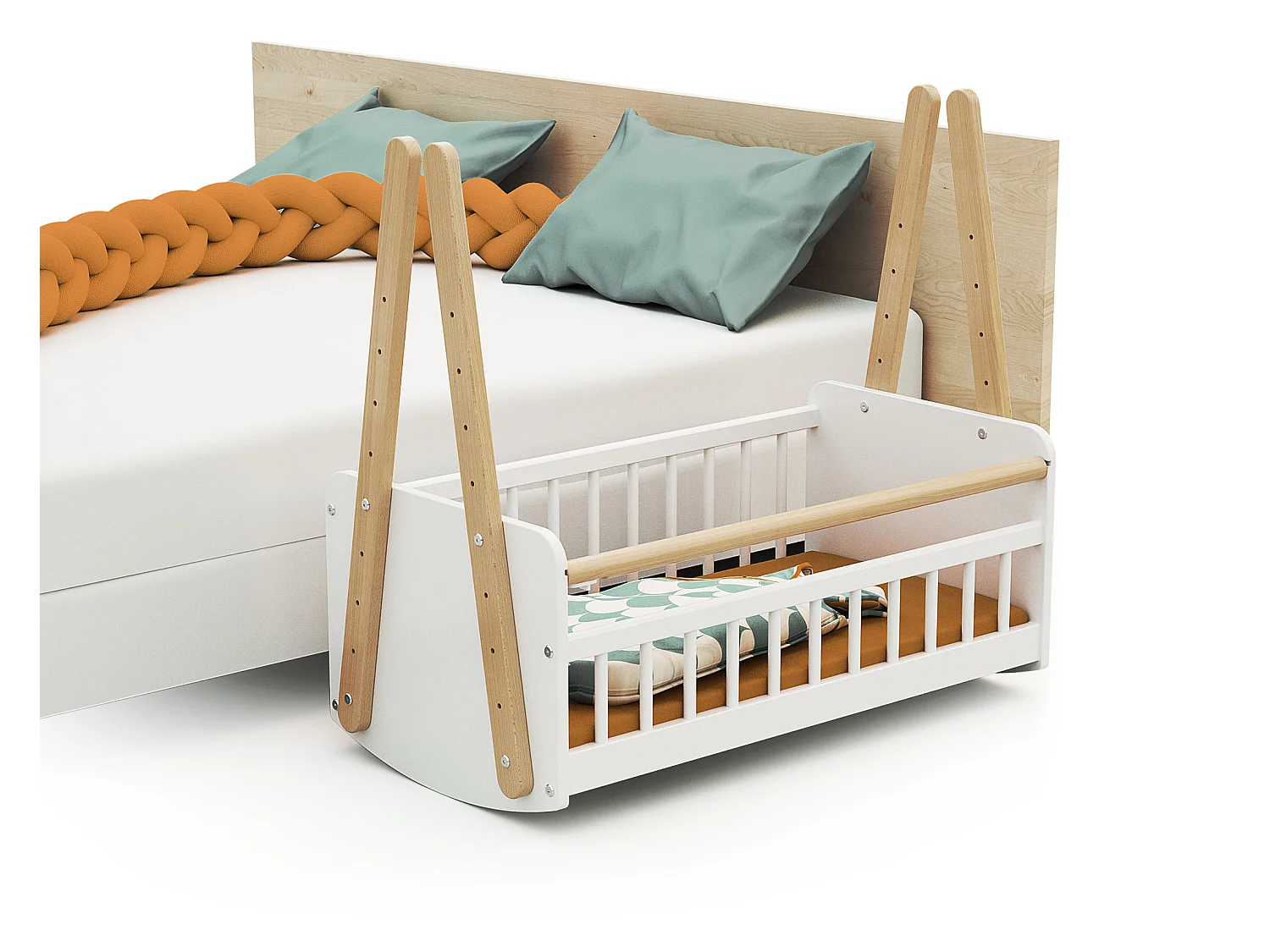 Co-Sleeping-Wiege PIRATE Holz Weiß und Buche Lackiert 40 x 80 cm