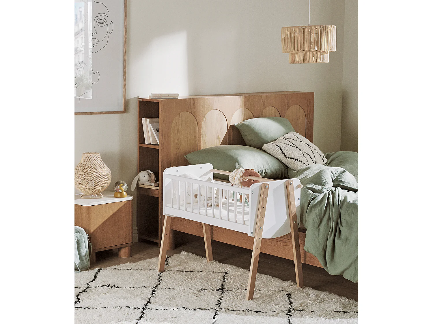 Co-Sleeping-Wiege PIRATE Holz Weiß und Buche Lackiert 40 x 80 cm