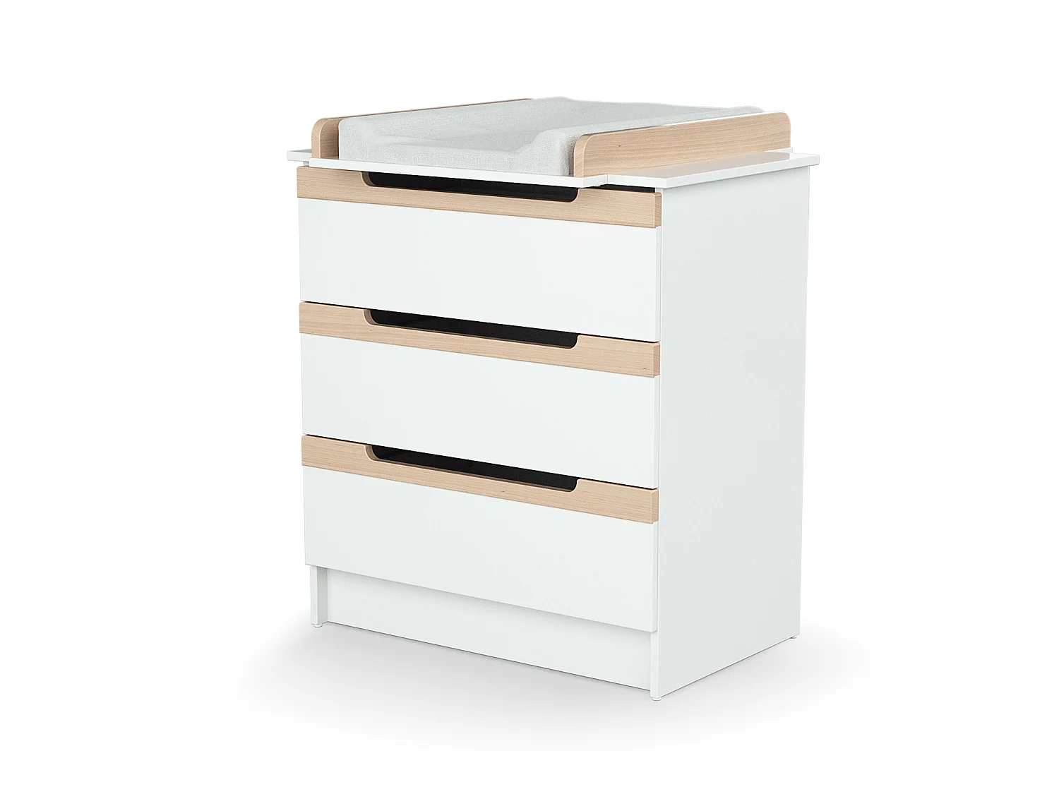 Dormitorio bebé con cuna, cambiador y armario CARROUSEL madera - Blanco/Haya Barnizada - 60 x 120