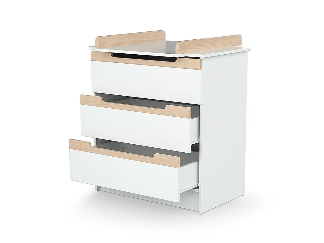Dormitorio bebé con cuna, cambiador y armario CARROUSEL madera - Blanco/Haya Barnizada - 60 x 120