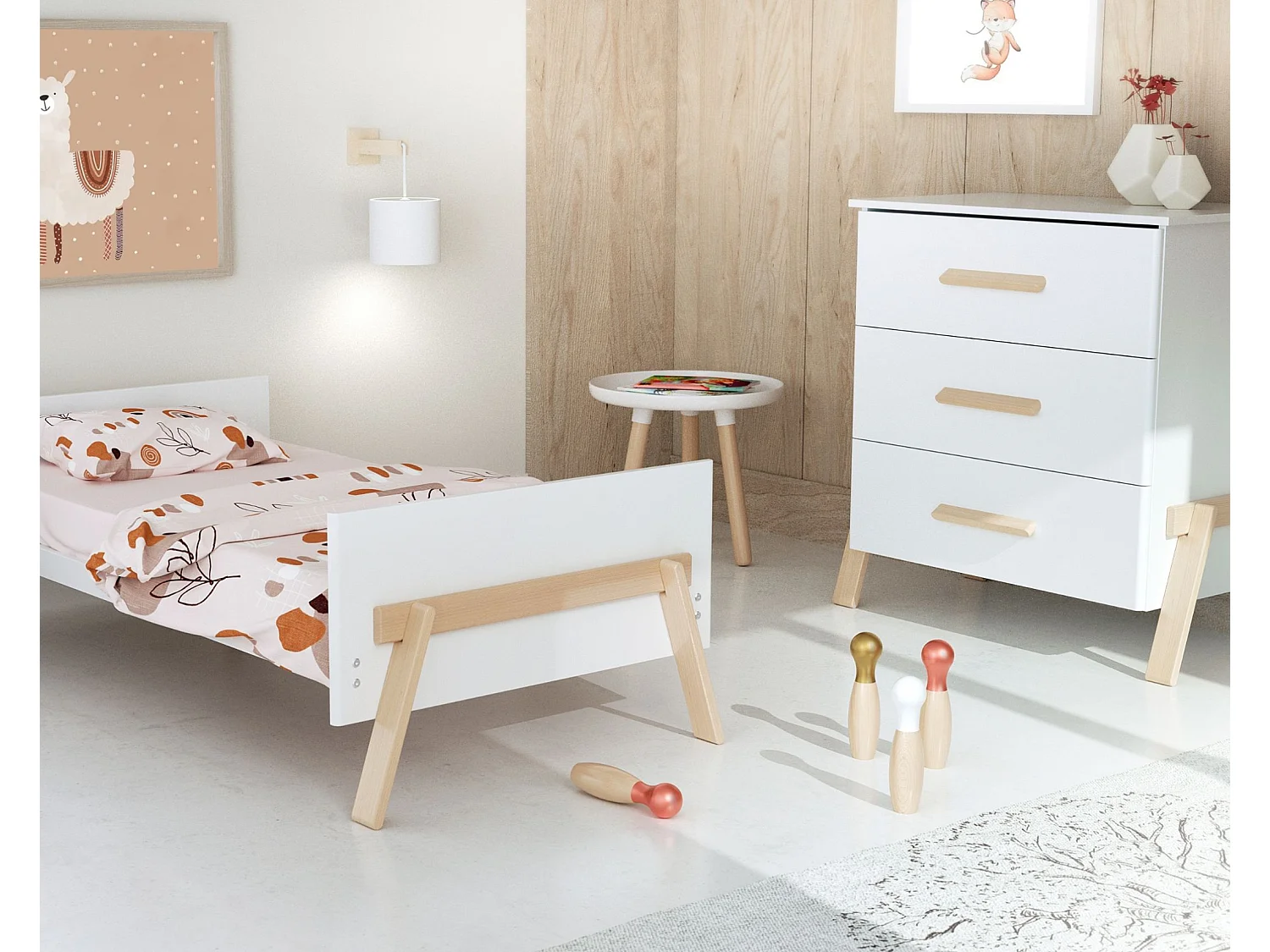 Cómoda cambiador bebé 3 cajones Canaille madera - Blanco/Haya Barnizada - 87 x 66 x 94 cm