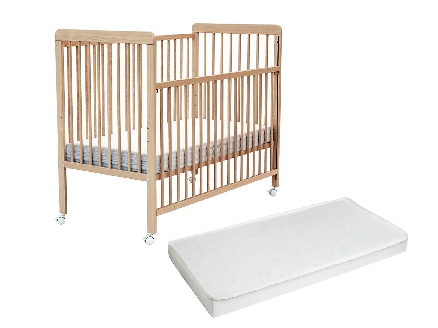 Lit bébé coulissant en bois avec matelas en bois LIVO Hêtre Verni 60 x 120 cm