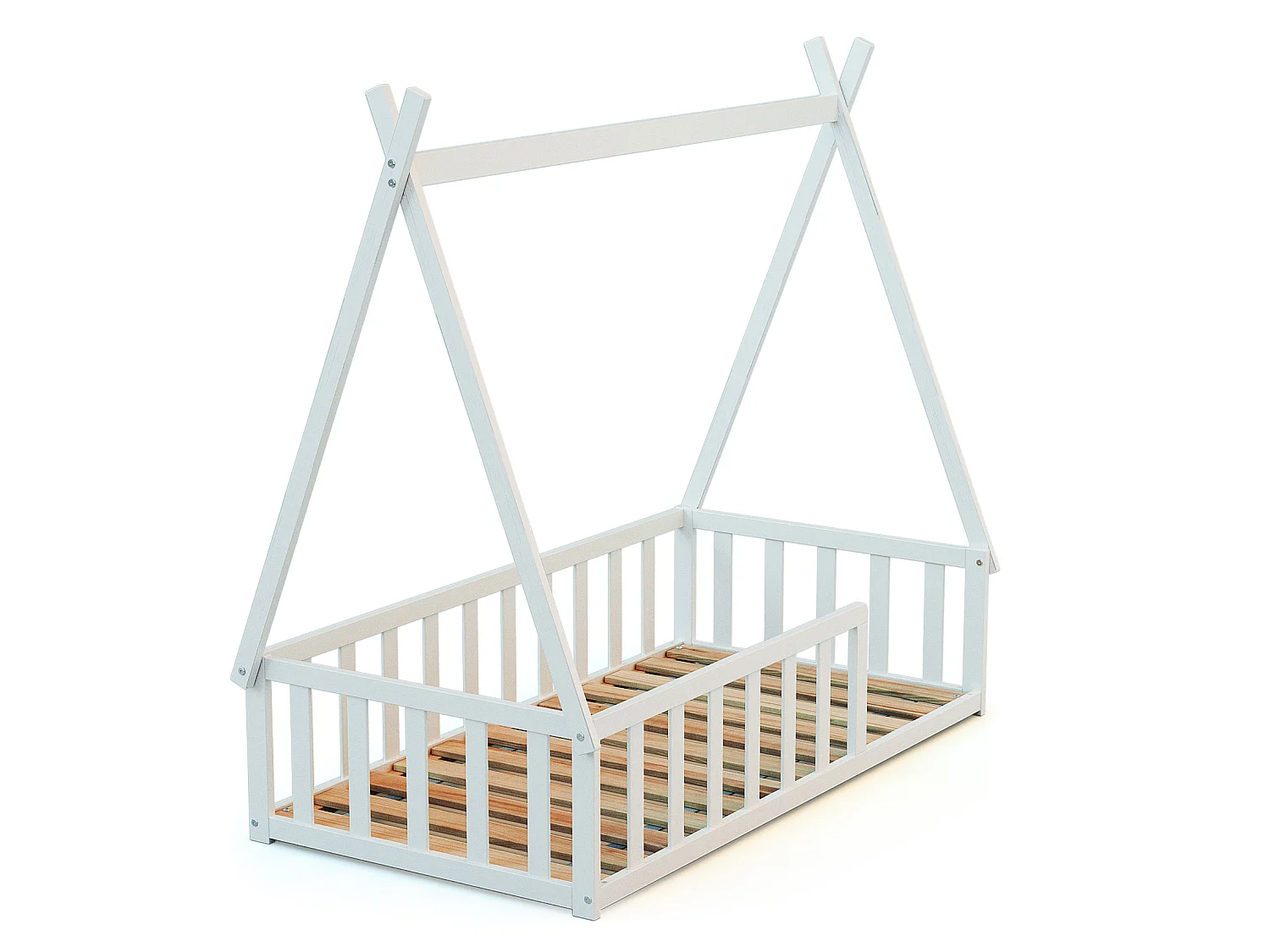 Lit Tipi au sol 70 x 140 en bois Blanc