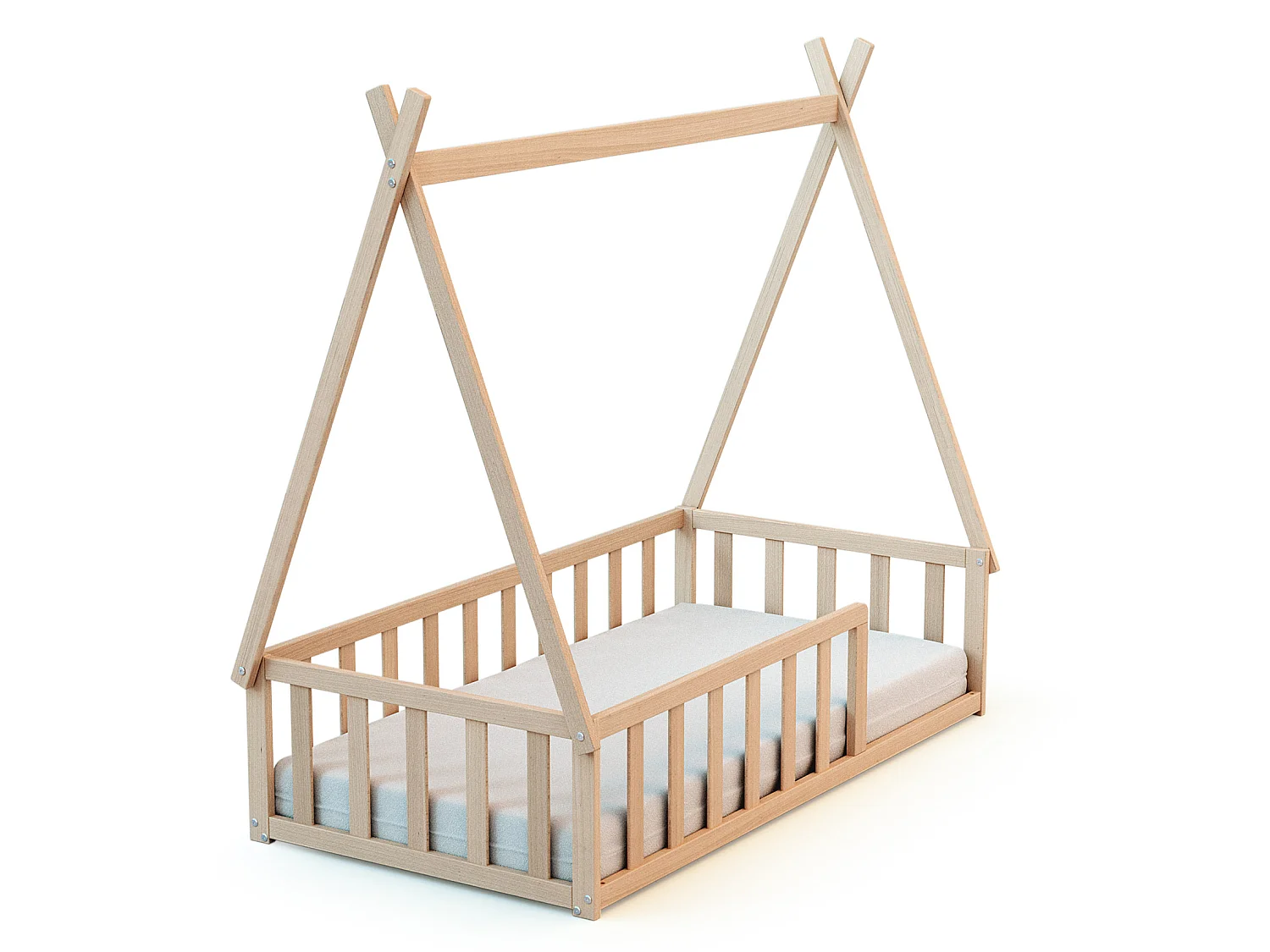 Lit Tipi au sol 70 x 140 en bois Hêtre Brut