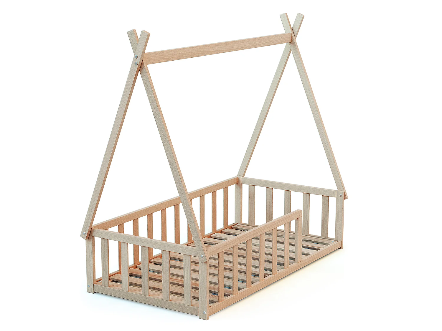 Lit Tipi au sol 70 x 140 en bois Hêtre Brut