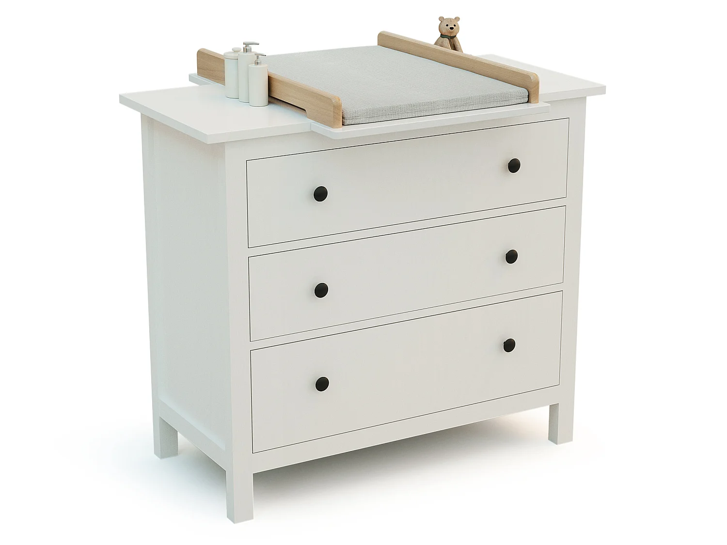 KIRA Cambiador universal de madera de 50 cm para cómoda de bebé - Blanco y Haya barnizada