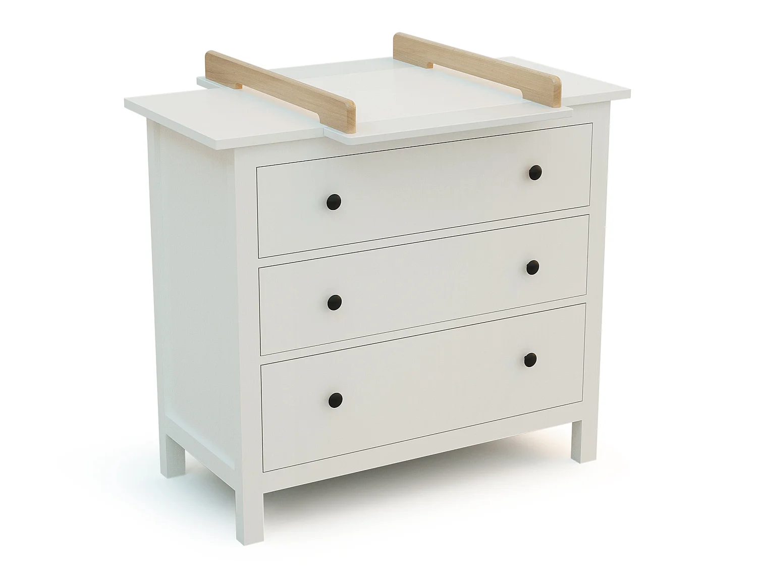 KIRA Cambiador universal de madera de 50 cm para cómoda de bebé - Blanco y Haya barnizada