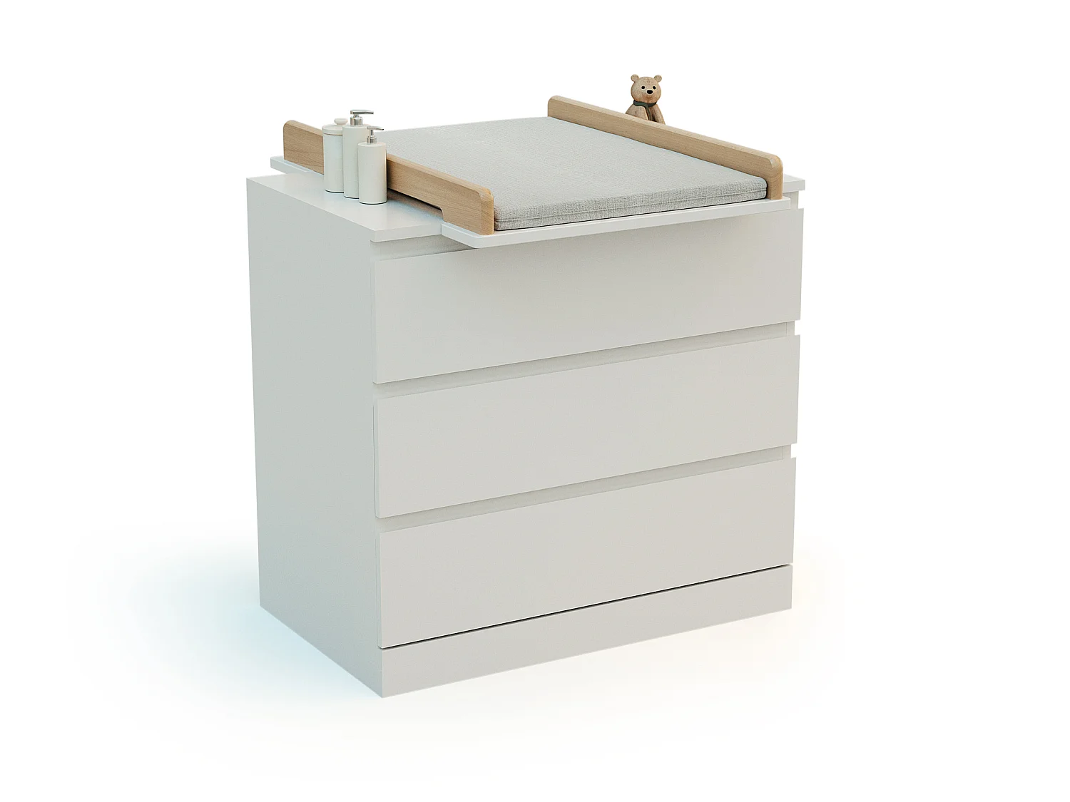 KIRA Cambiador universal de madera de 50 cm para cómoda de bebé - Blanco y Haya barnizada
