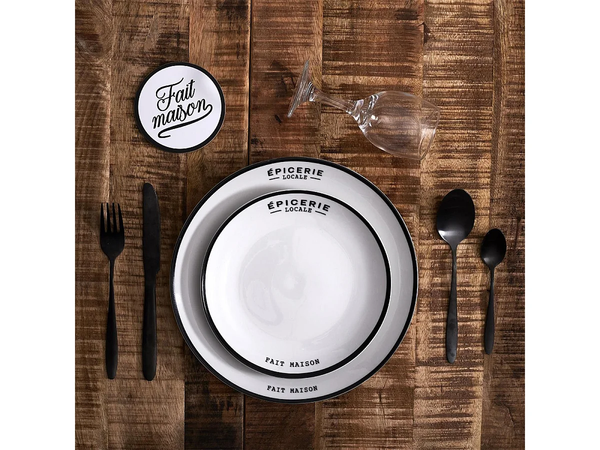 Lot de 6 Assiettes Plates "Épicerie" 20cm Blanc