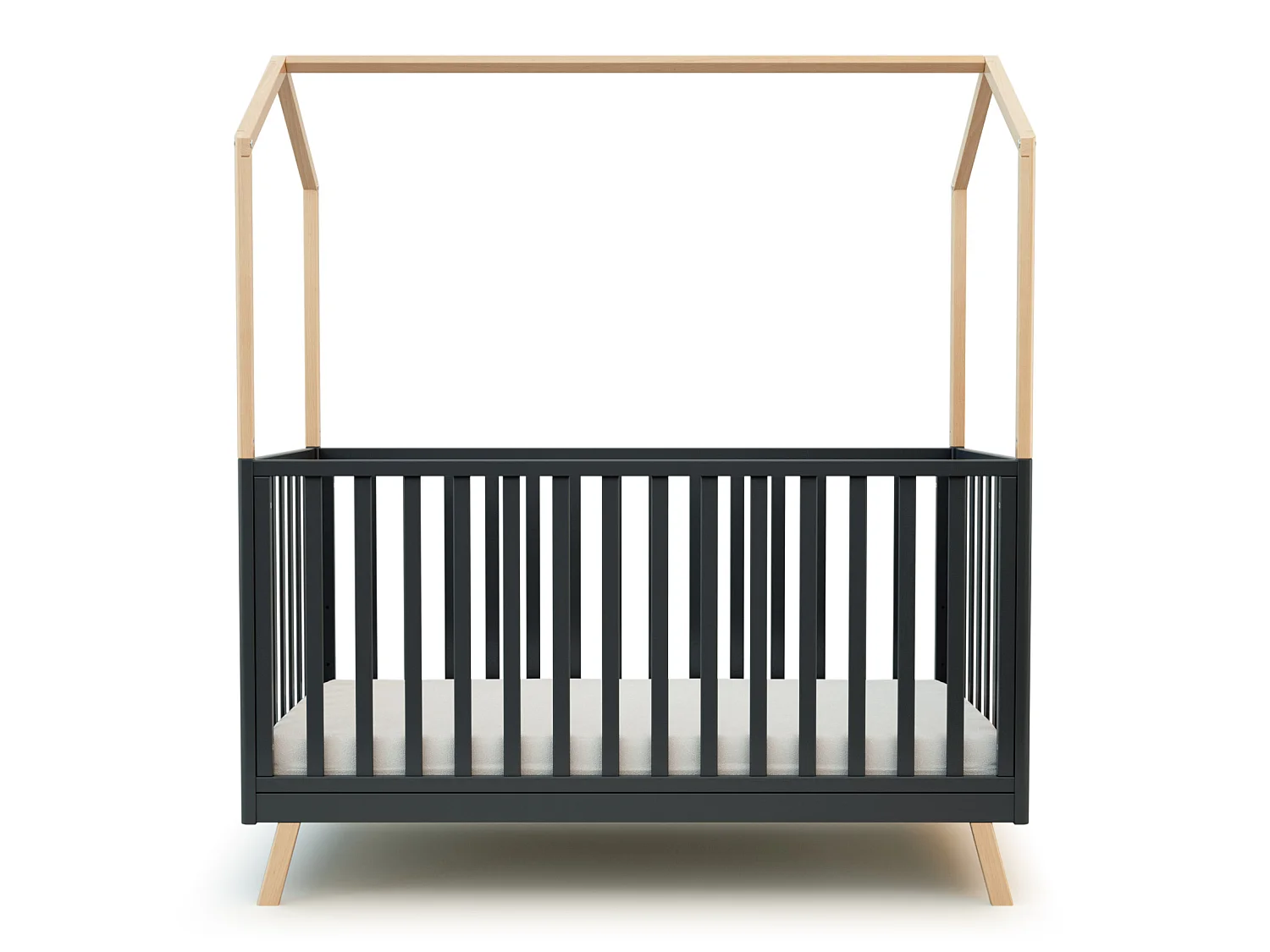 Lit cabane bébé évolutif Gris Graphite et Hêtre Verni 70 x 140 cm