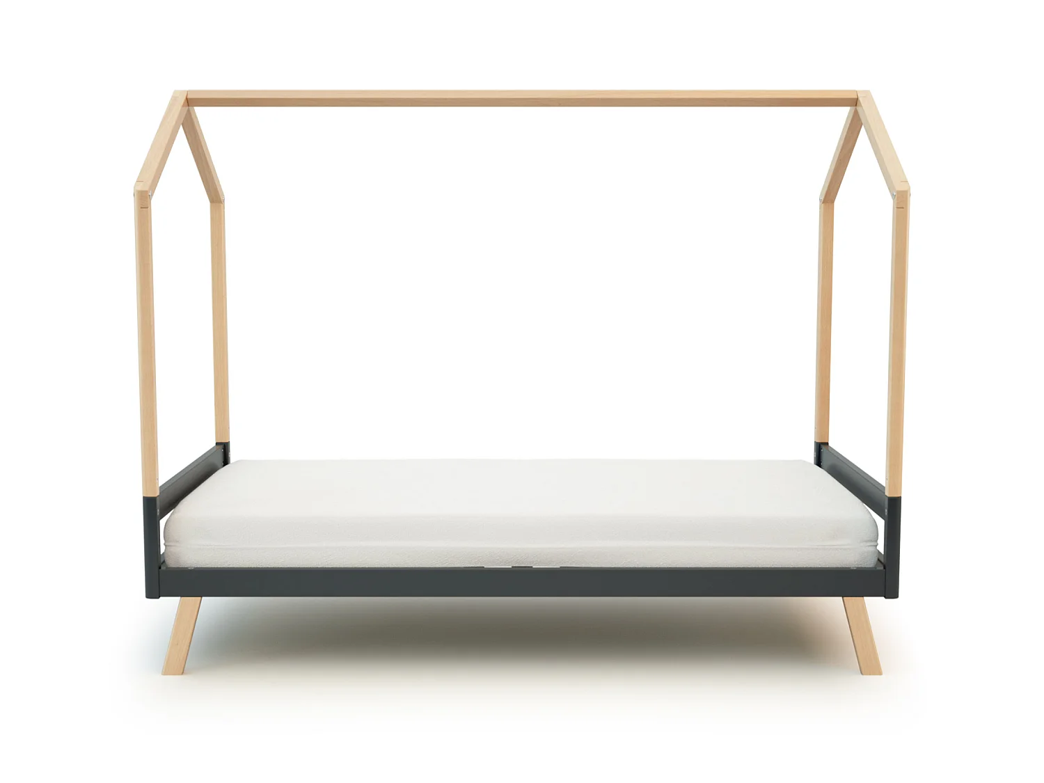 Lit cabane bébé évolutif Gris Graphite et Hêtre Verni 70 x 140 cm