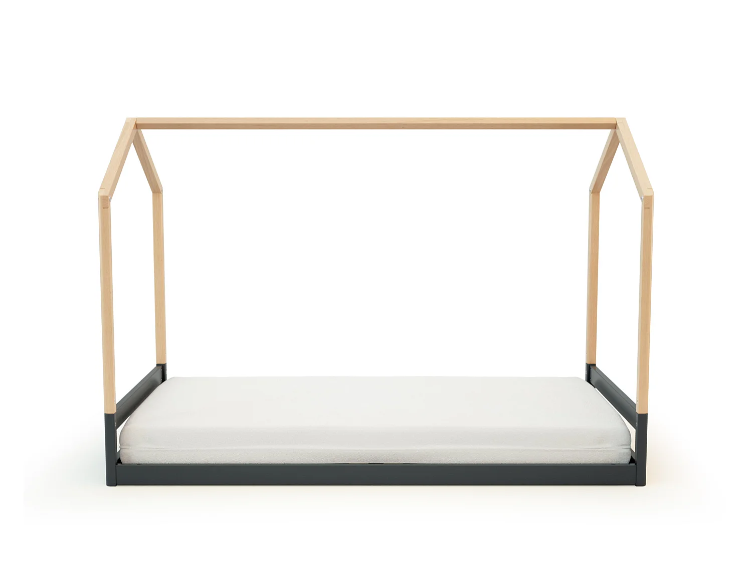 Lit cabane bébé évolutif Gris Graphite et Hêtre Verni 70 x 140 cm