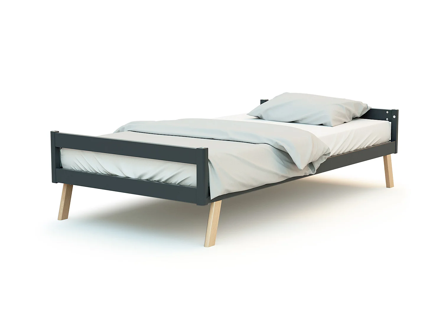 Lit cabane bébé évolutif Gris Graphite et Hêtre Verni 70 x 140 cm
