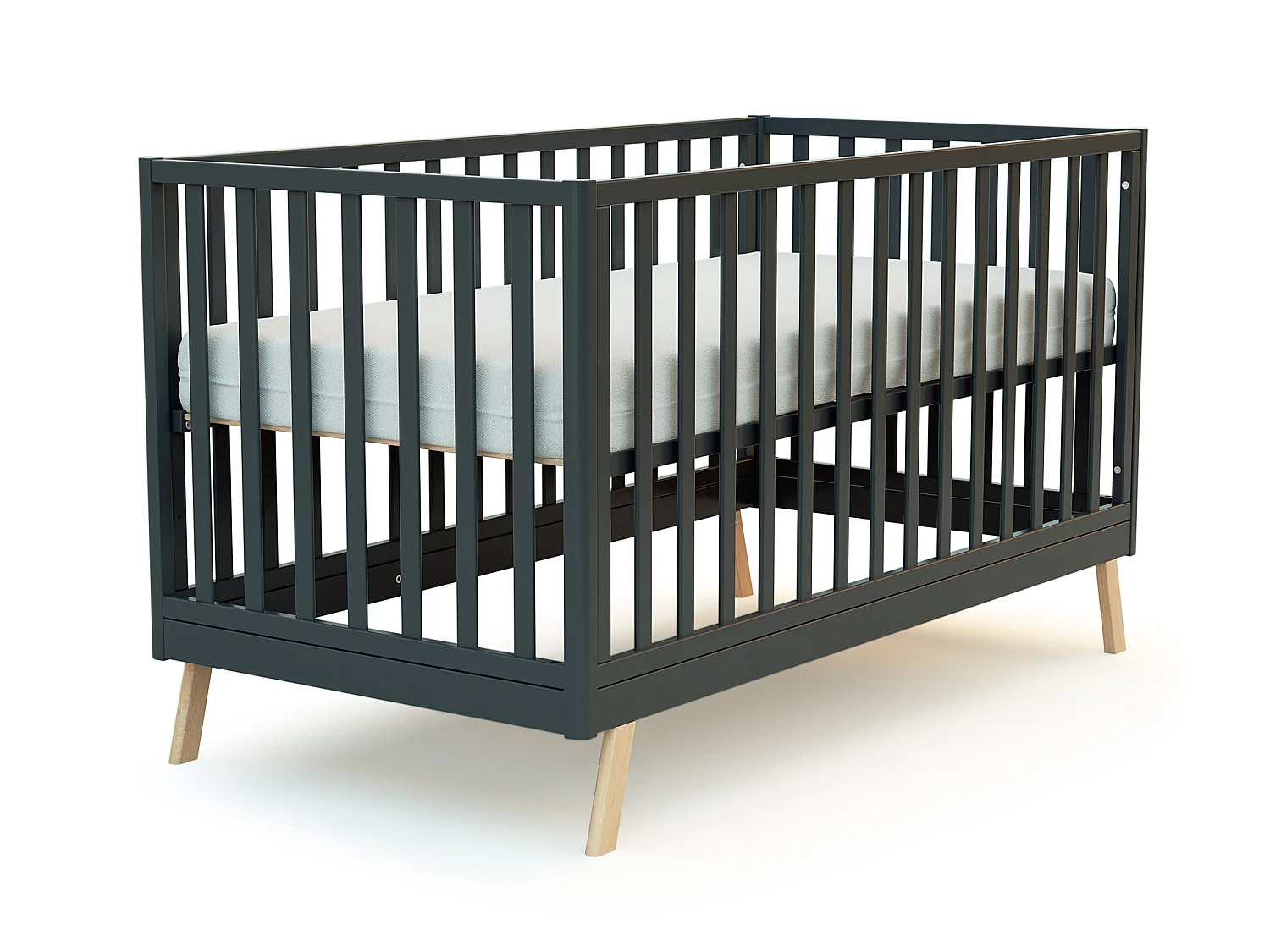 Lit cabane bébé évolutif Gris Graphite et Hêtre Verni 70 x 140 cm