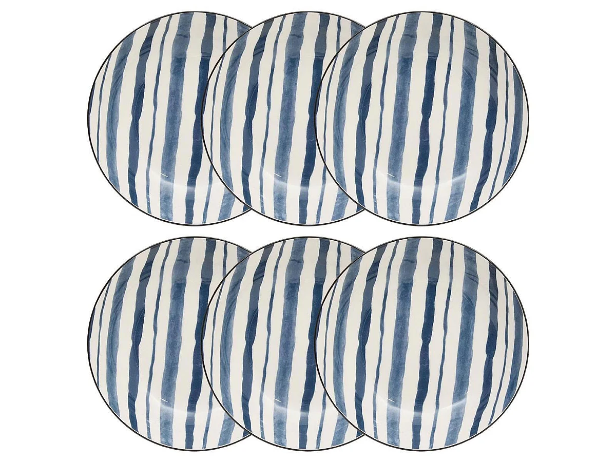 Lot de 6 Assiettes Creuses "Umami Rayure" 20cm Bleu