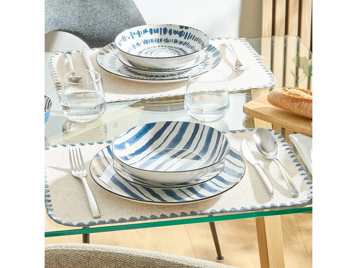 Lot de 6 Assiettes Creuses "Umami Rayure" 20cm Bleu