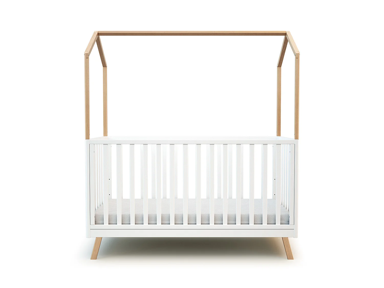 Lit cabane bébé évolutif en bois KASA Blanc et Hêtre Verni 70 x 140 cm