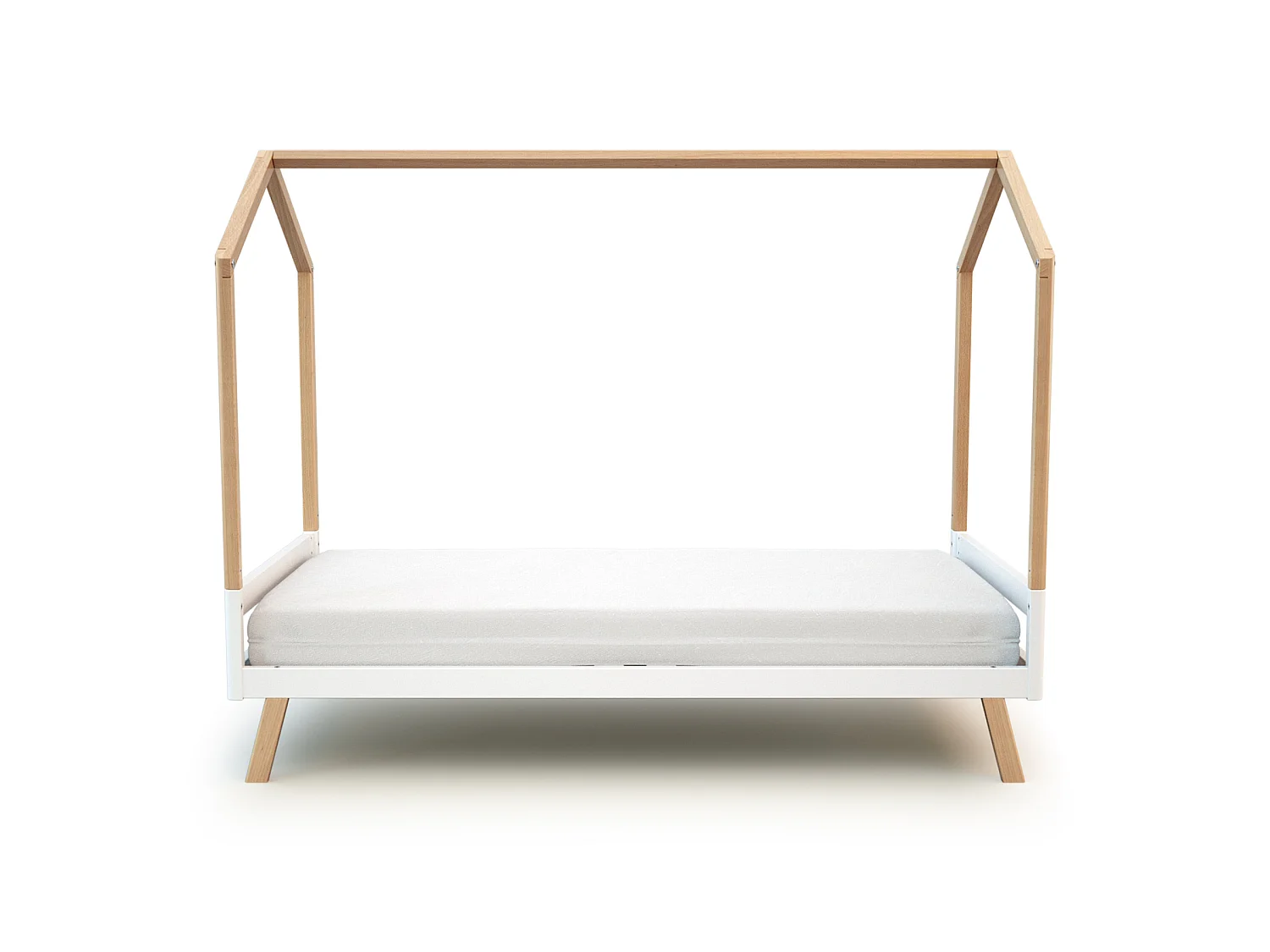 Lit cabane bébé évolutif en bois KASA Blanc et Hêtre Verni 70 x 140 cm