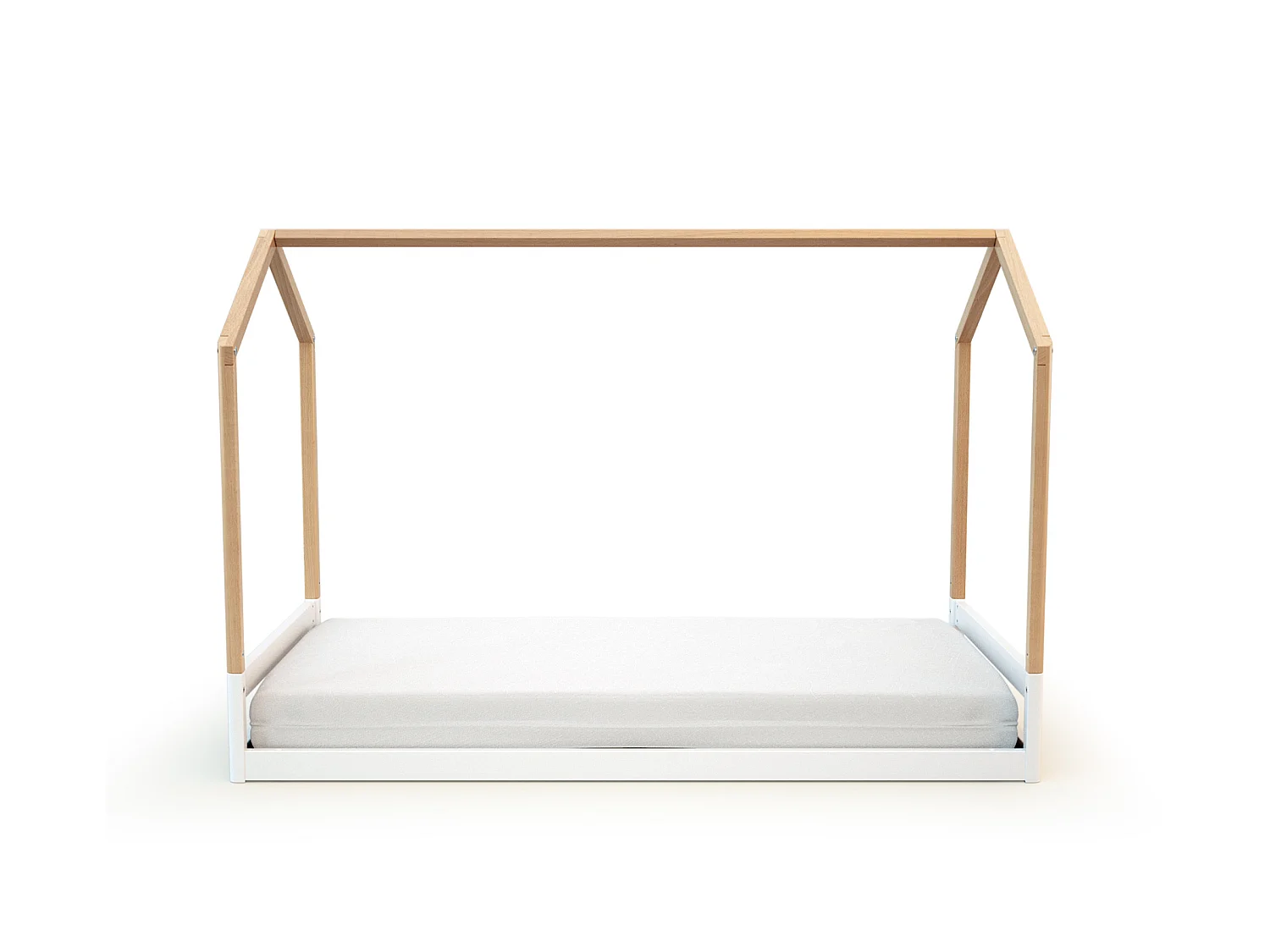 Lit cabane bébé évolutif en bois KASA Blanc et Hêtre Verni 70 x 140 cm