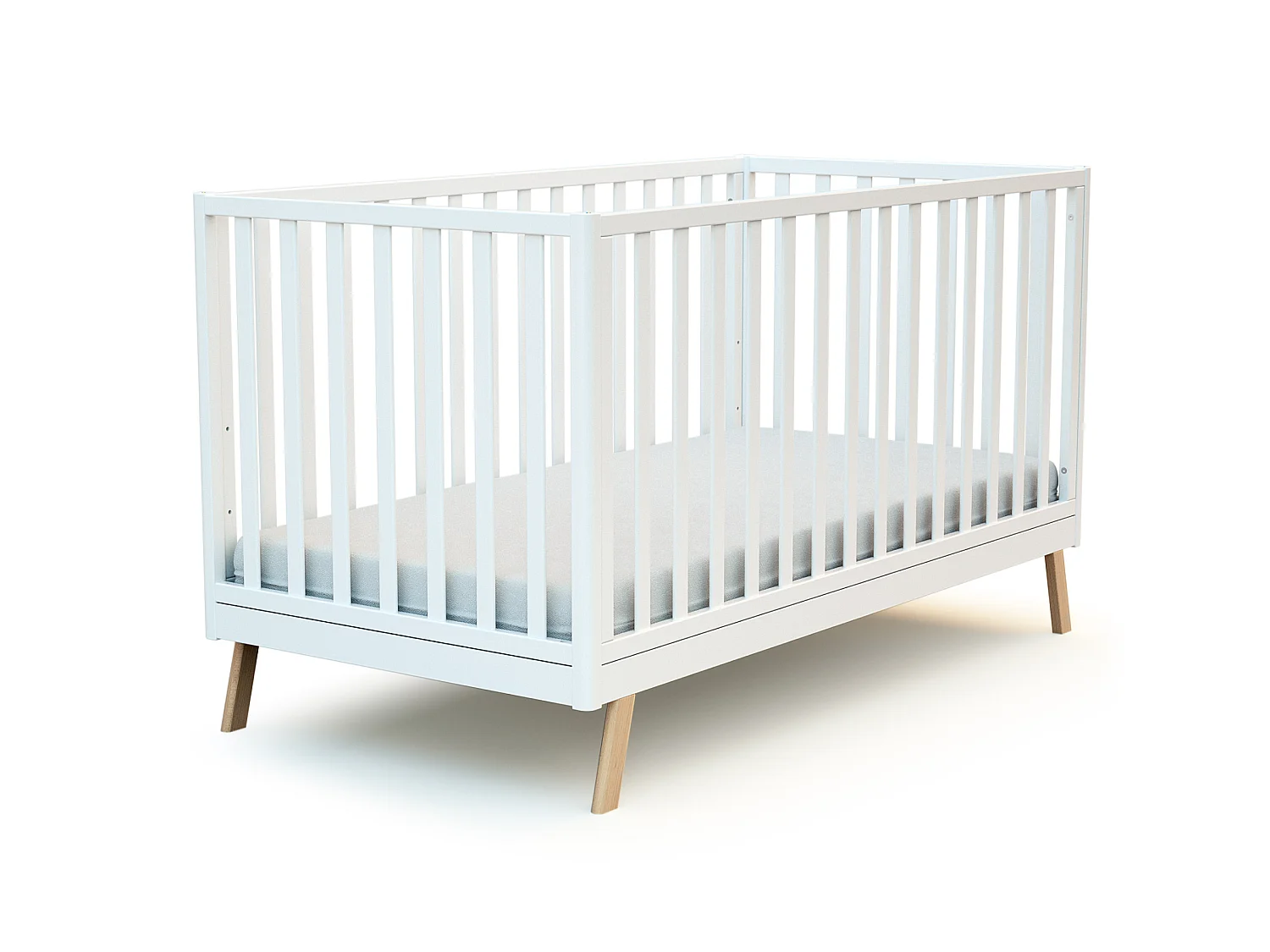 Lit cabane bébé évolutif en bois KASA Blanc et Hêtre Verni 70 x 140 cm