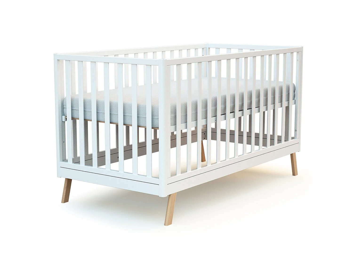 Lit cabane bébé évolutif en bois KASA Blanc et Hêtre Verni 70 x 140 cm