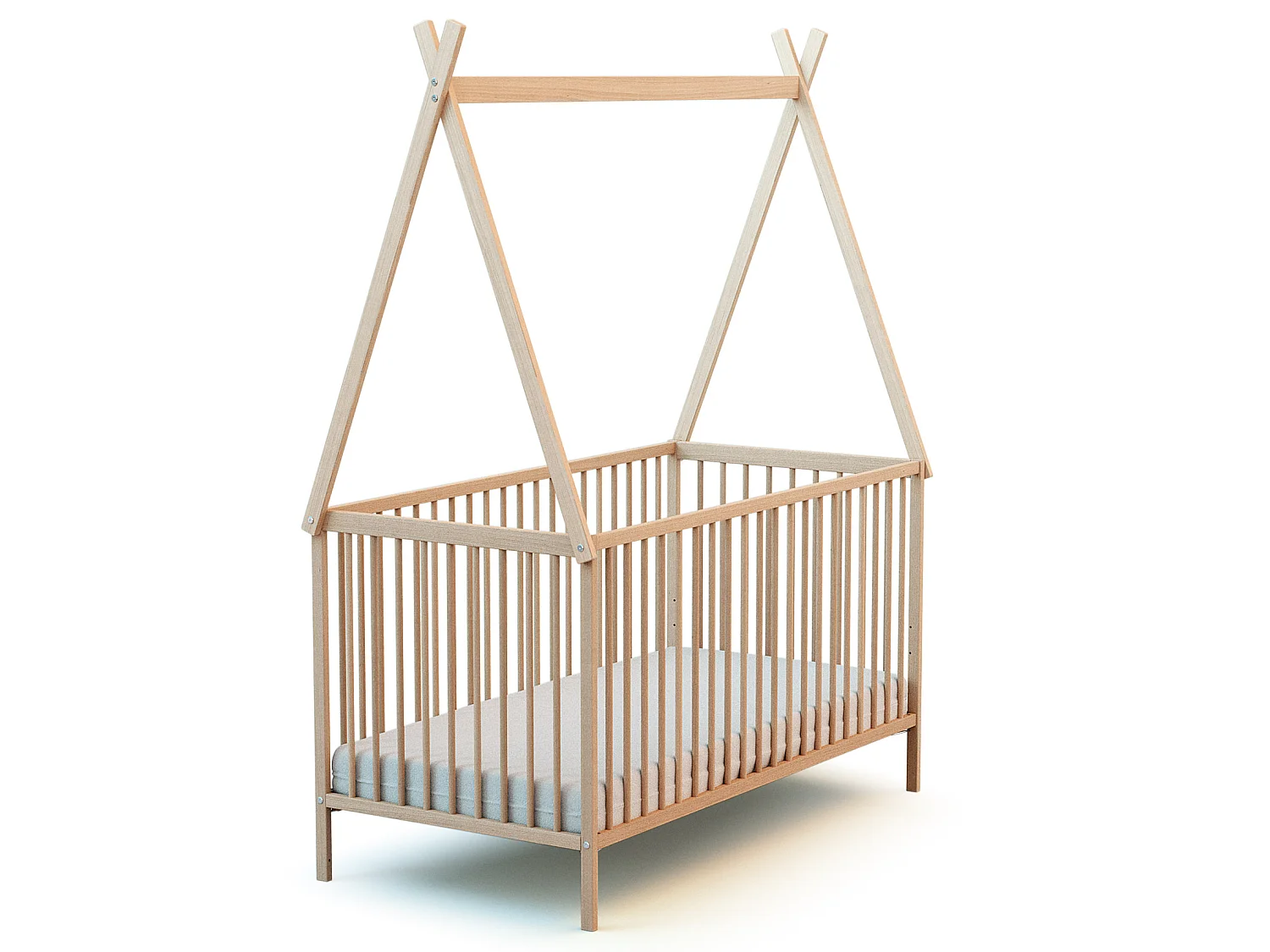 Lit bébé en bois 70 x 140 cm avec tipi - Hêtre brut