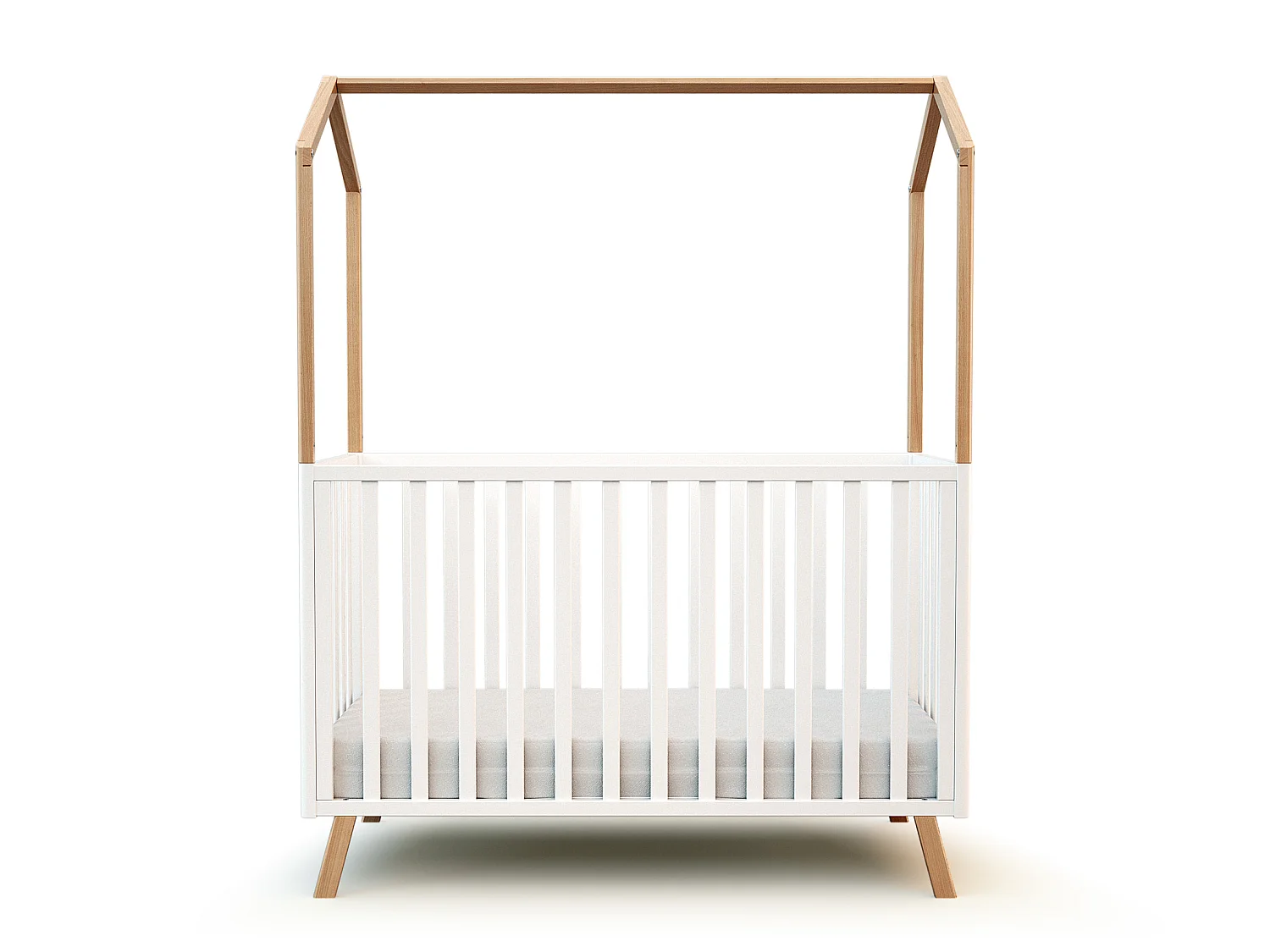 Lit cabane bébé évolutif en bois KASA Blanc et Hêtre Verni 60 x 120 cm