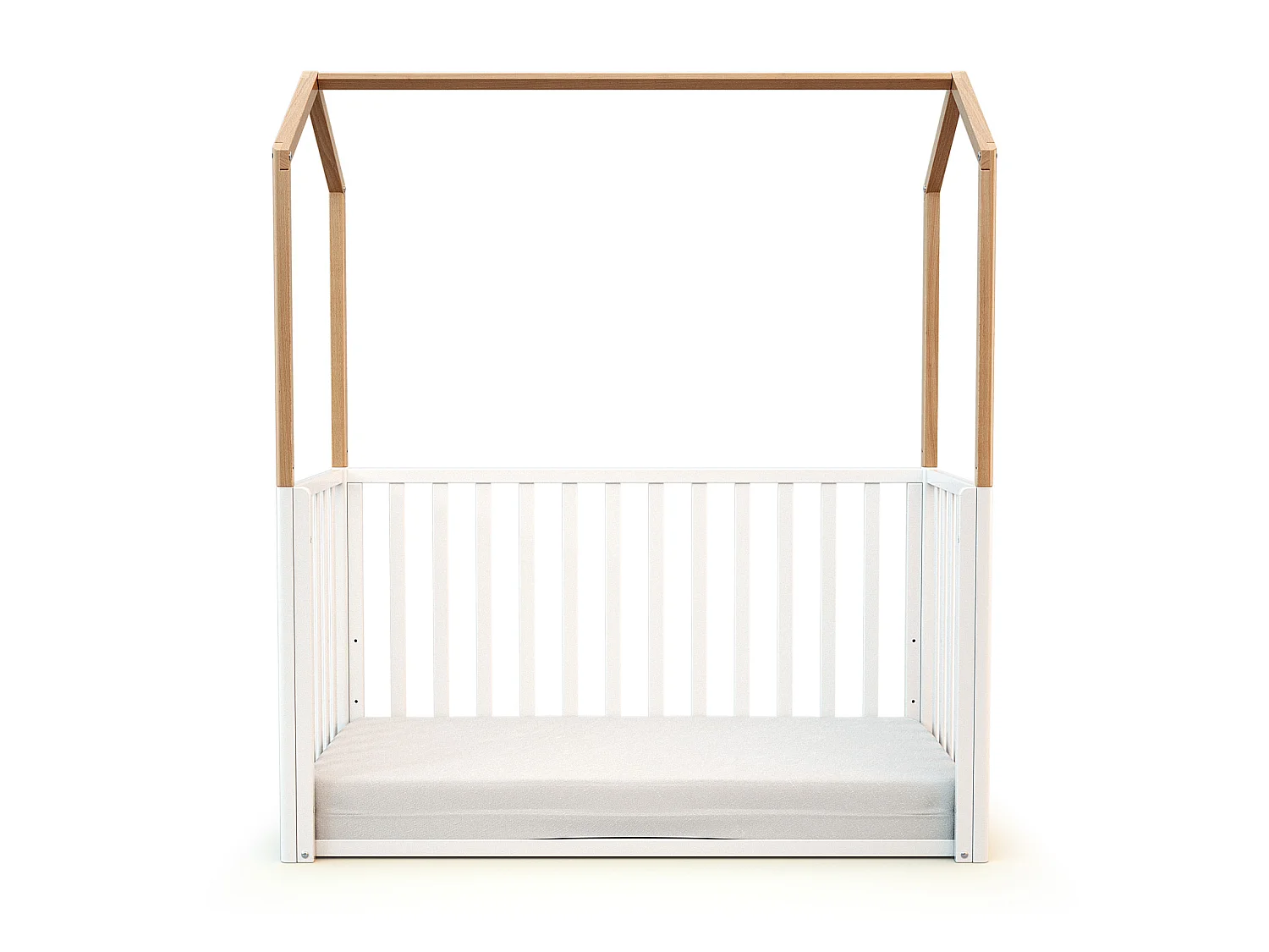 Lit cabane bébé évolutif en bois KASA Blanc et Hêtre Verni 60 x 120 cm