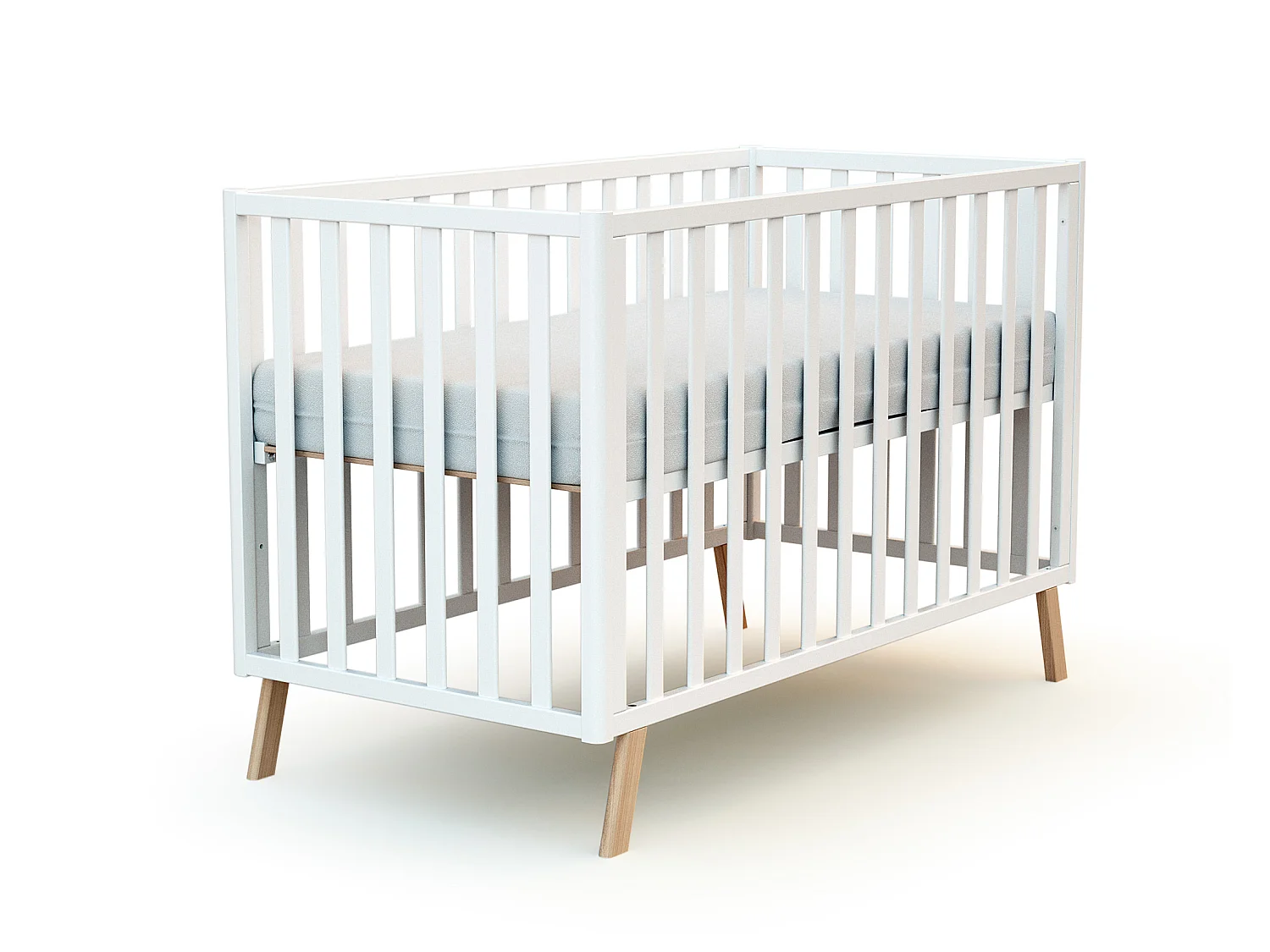 Lit cabane bébé évolutif en bois KASA Blanc et Hêtre Verni 60 x 120 cm