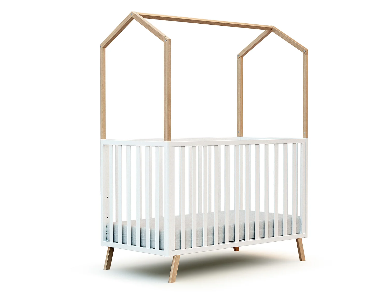 Lit cabane bébé évolutif en bois KASA Blanc et Hêtre Verni 60 x 120 cm
