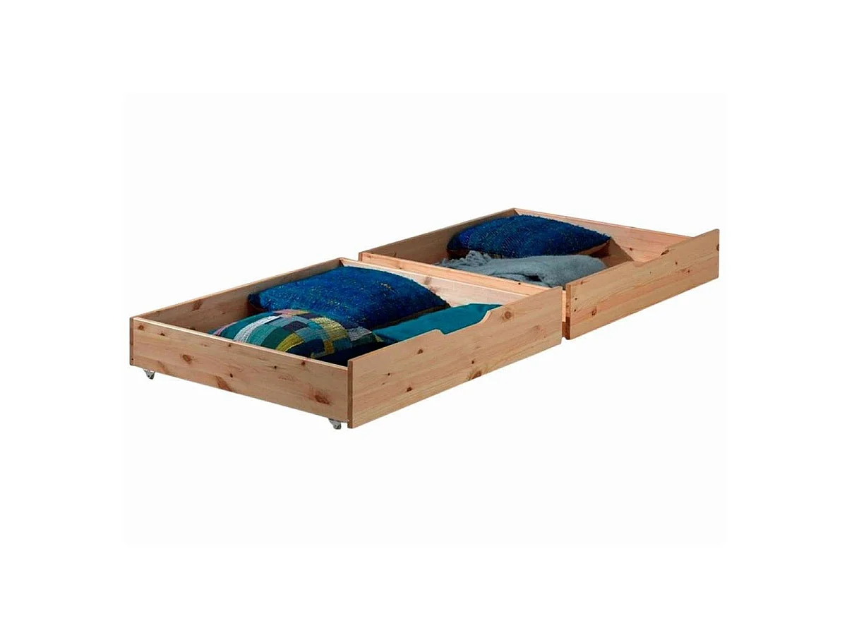 Pack - Lit Superposé Enfant & 2 Tiroirs "Pino" 90x200cm Naturel