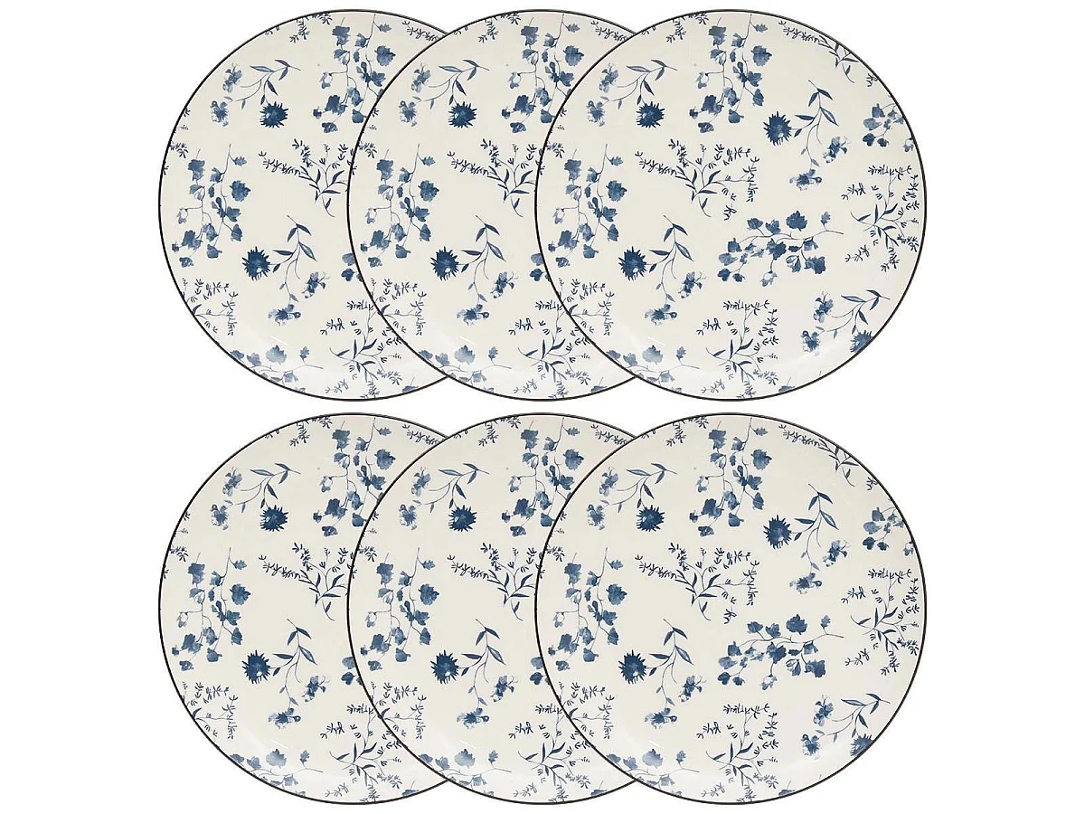 Lot de 6 Assiettes Plates "Umami Fleur" 26cm Bleu
