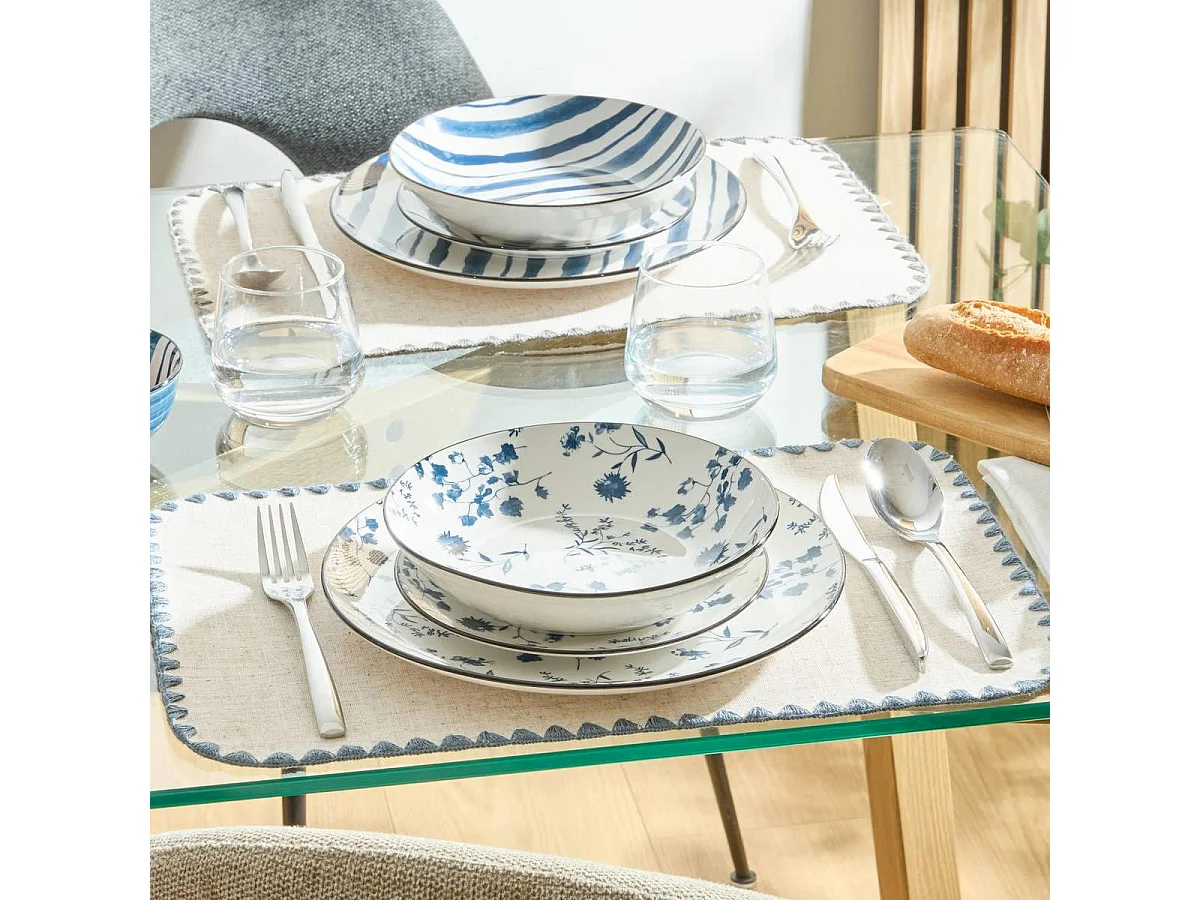 Lot de 6 Assiettes Plates "Umami Fleur" 26cm Bleu