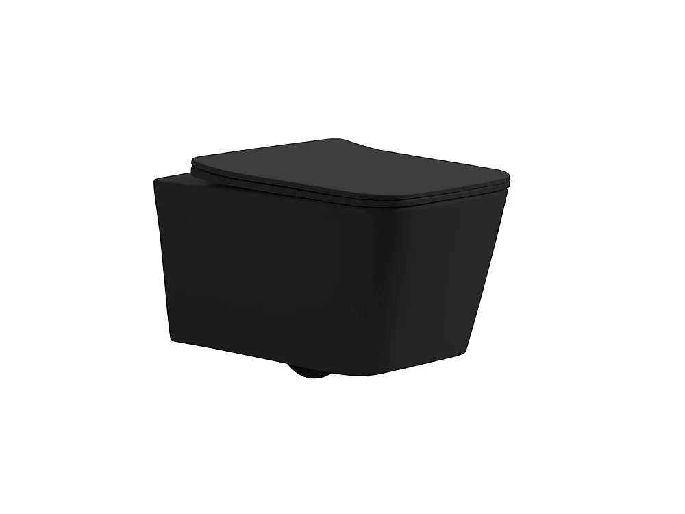 Pack Inodoro Suspendido Cuadrado | Negro Mate | Rimless con Cisterna Empotrada y Pulsador Negro