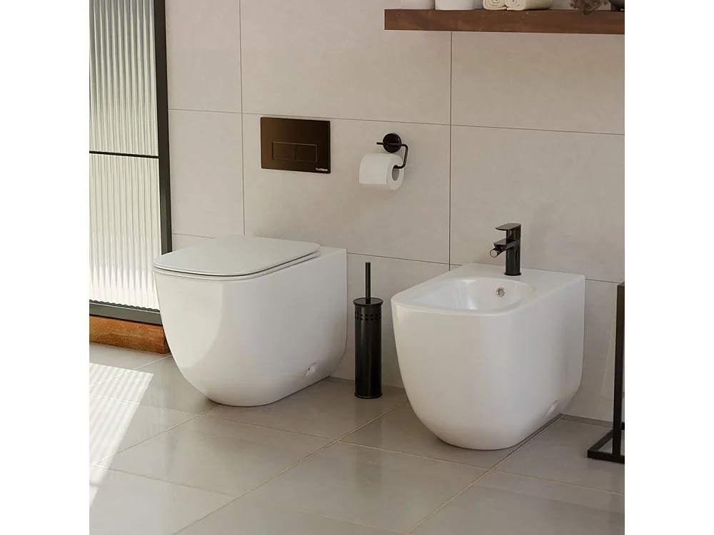 Pack WC Sospeso | Bianco Lucido | Rimless con Cassetta da Incasso e Placca di Comando Cromo Lucido